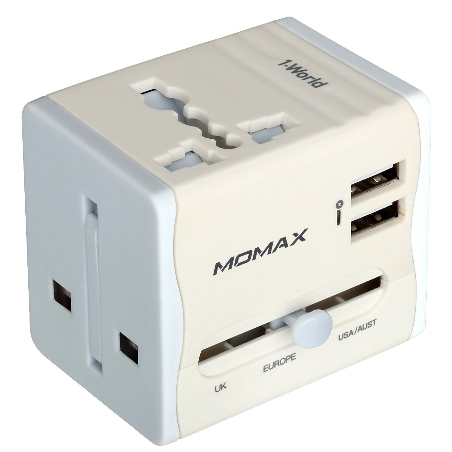 MOMAX Universal Travel Adapter With 2USB Charging Ports (White ...
