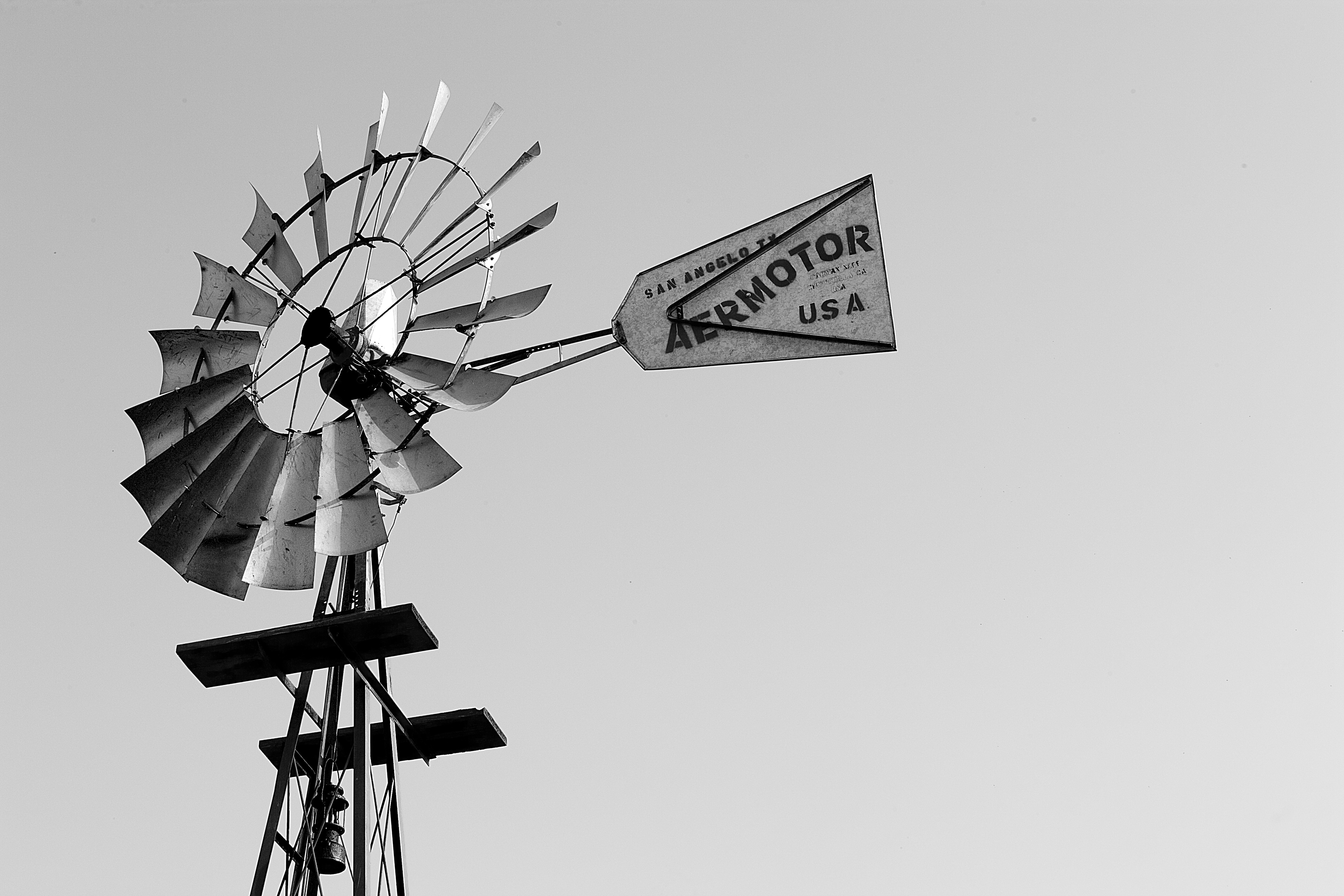 Black White Windmill Sign Wind Free Stock Photo - NegativeSpace
