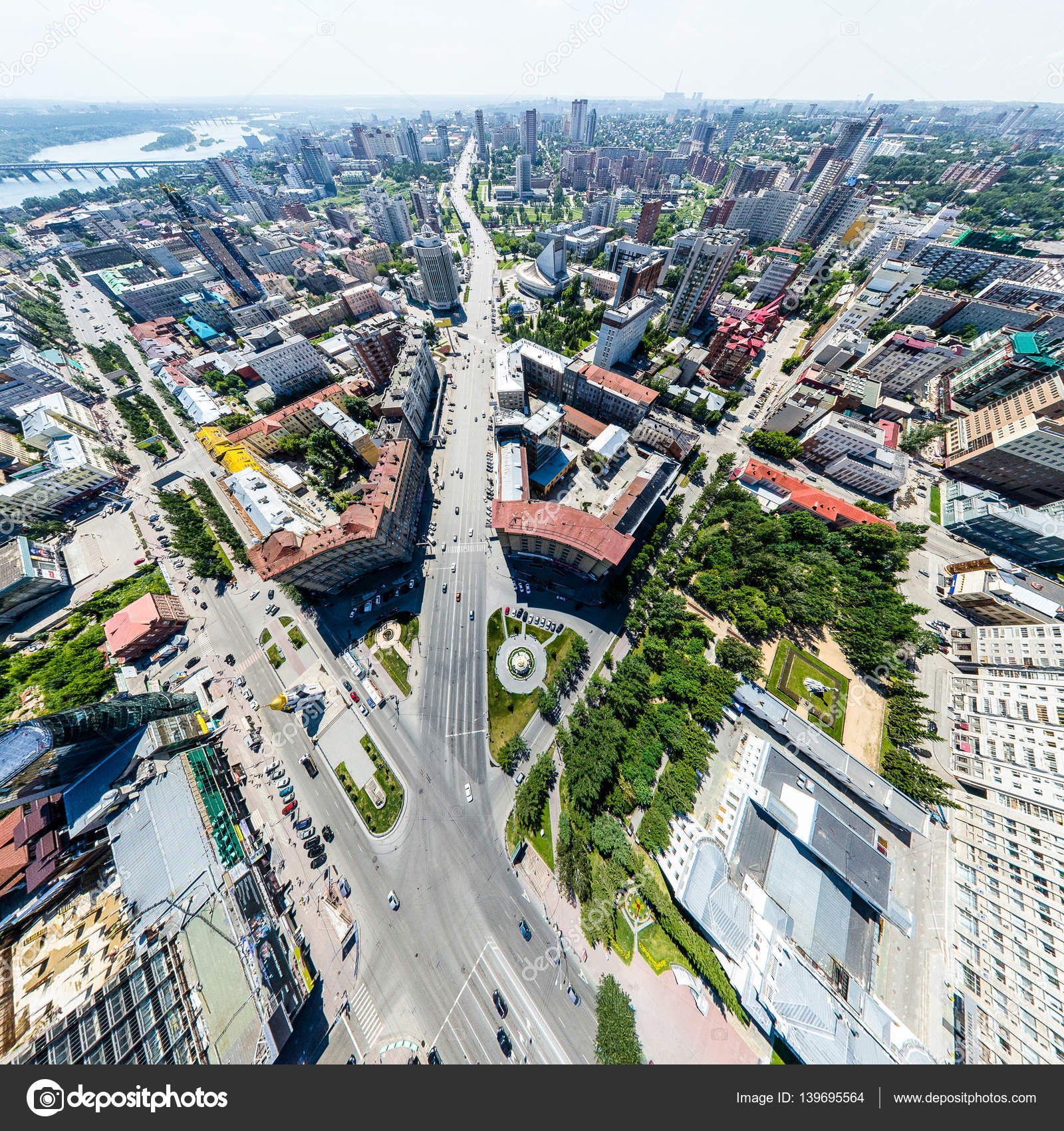 Aerial city view with roads, houses and buildings. — Stock Photo ...