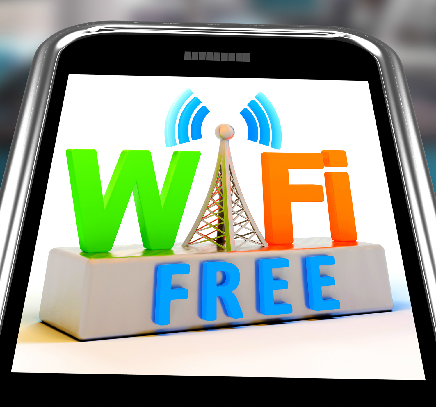 Wifi free on smartphone showing wifi broadcasting area photo