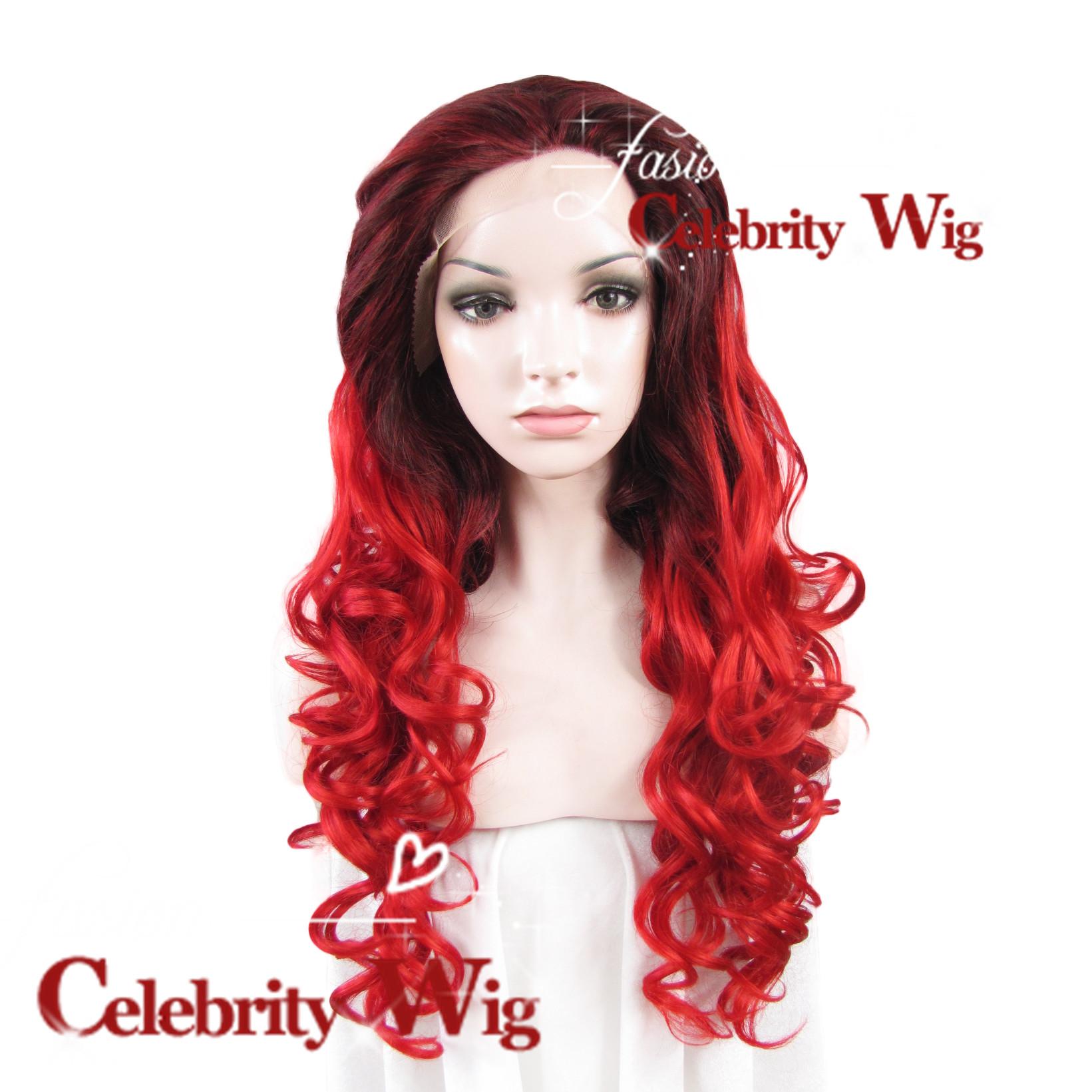 Synthetic Wigs 26inch Long Wavy Red Synthetic Lace Front Wig 180 ...