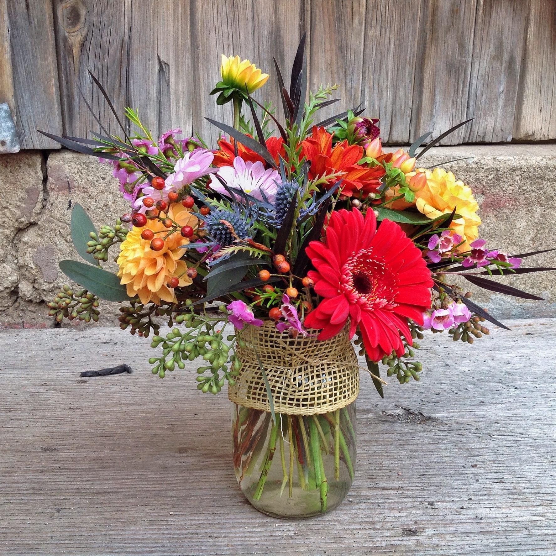 Mason jar small- mixed wild flowers | Gray's Florist