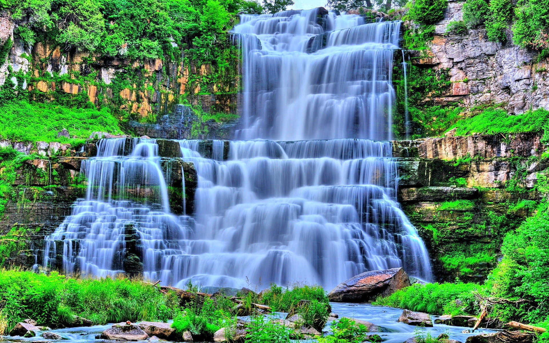 Waterfalls: Wild Falls Nature Fall Forest Mountains Green Rocks ...