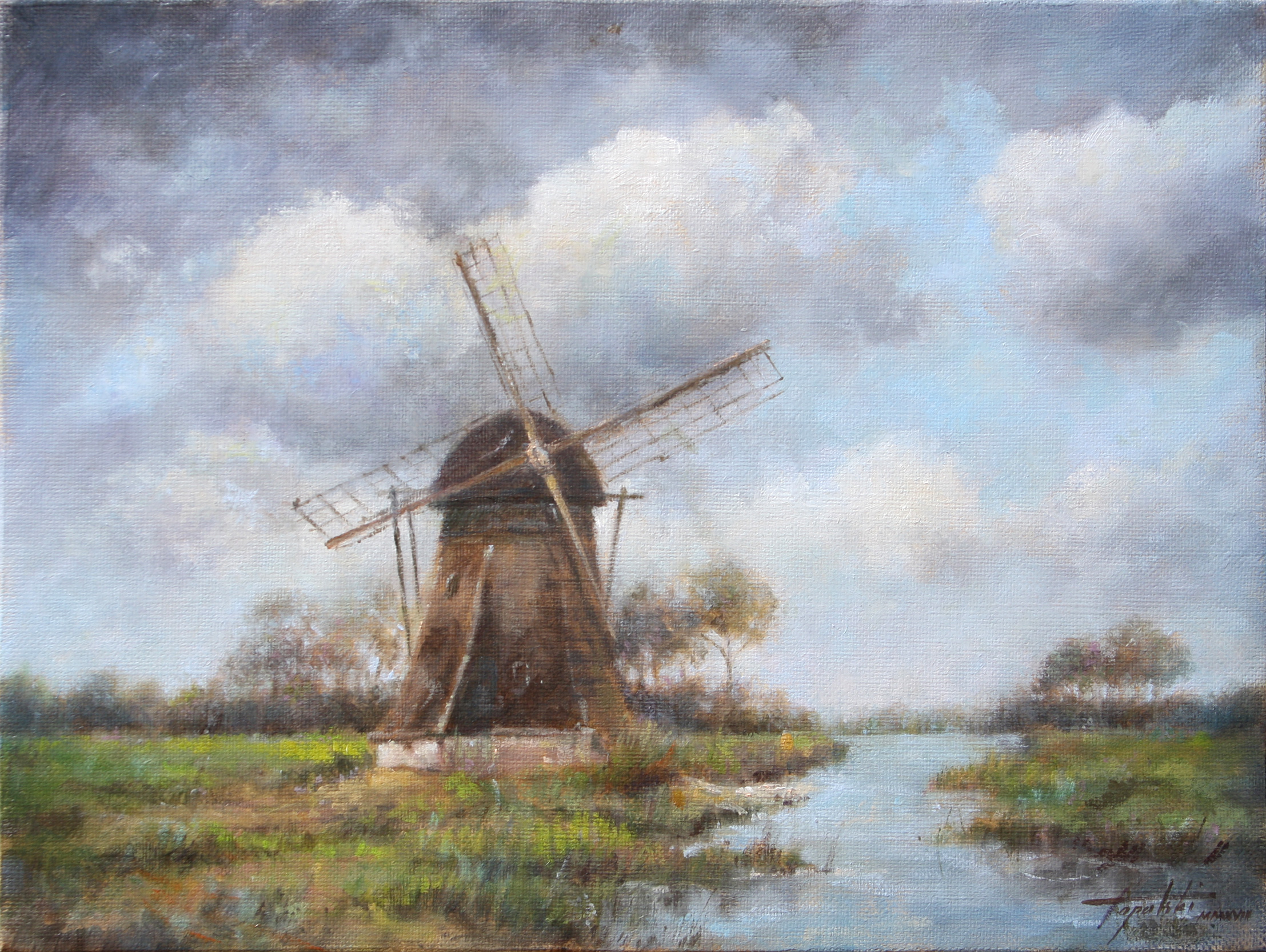 Windmill – Landscape Oil painting | Fine Arts Gallery - Original ...