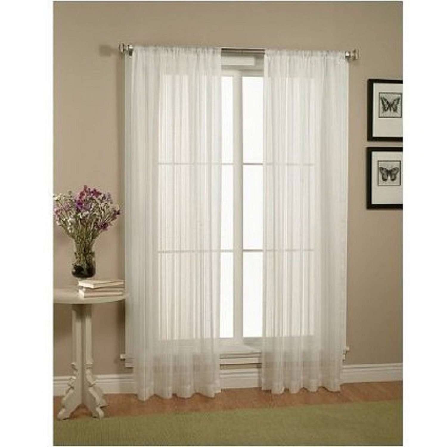 Amazon.com: Elegant Comfort 2-Piece Solid White Sheer Window ...