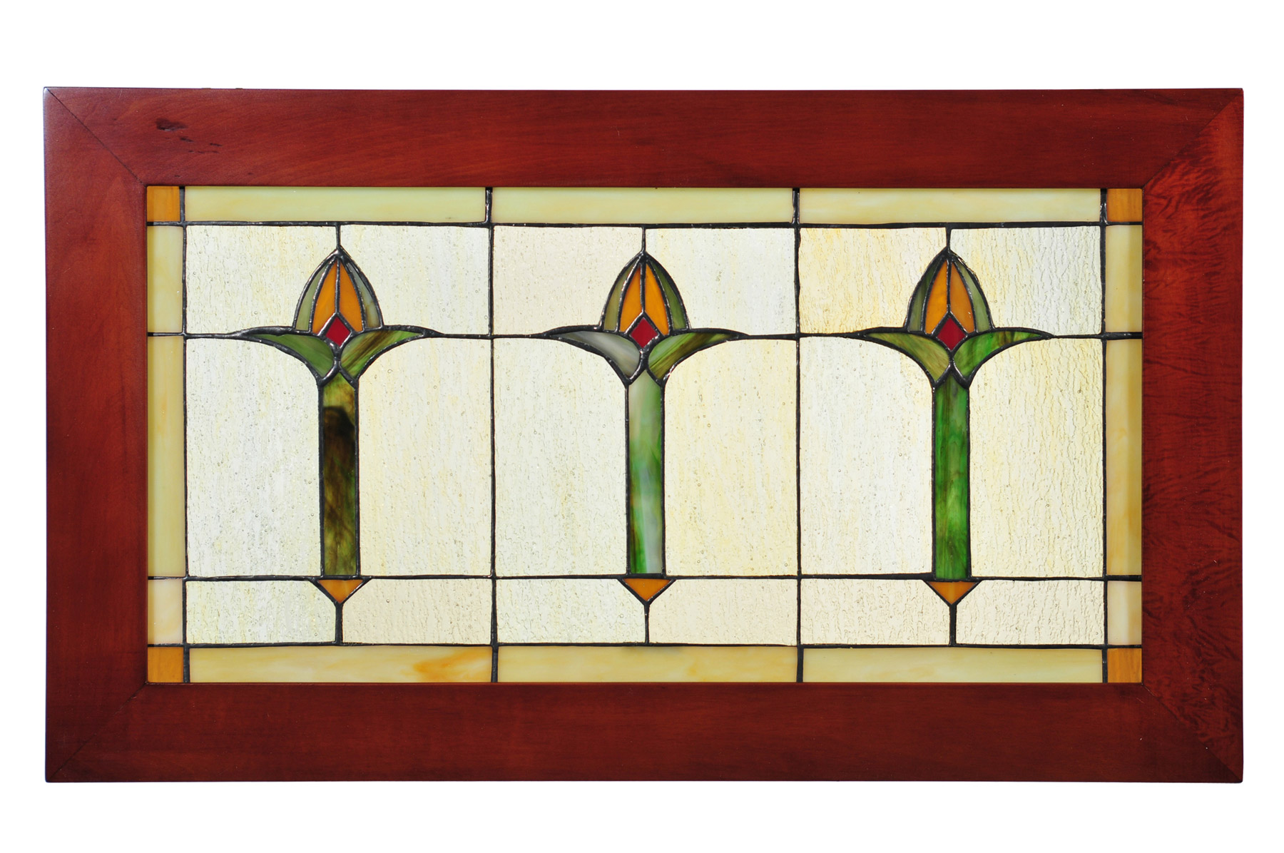Meyda 97961 Arts & Crafts Bud Trio Wood Frame Stained Glass Window