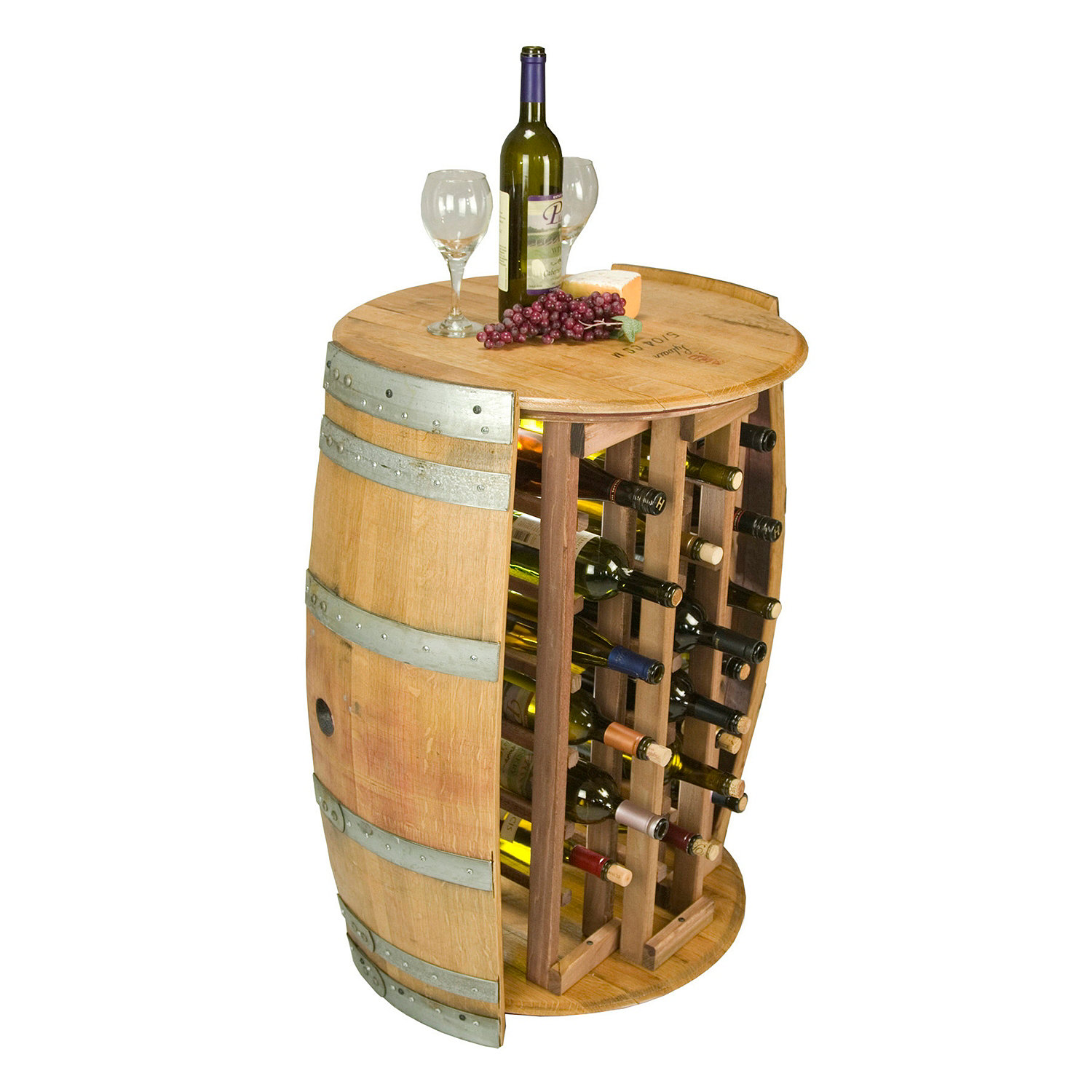 28 Bottle Wine Barrel Wine Rack with Barrel Head Top - Wine Enthusiast