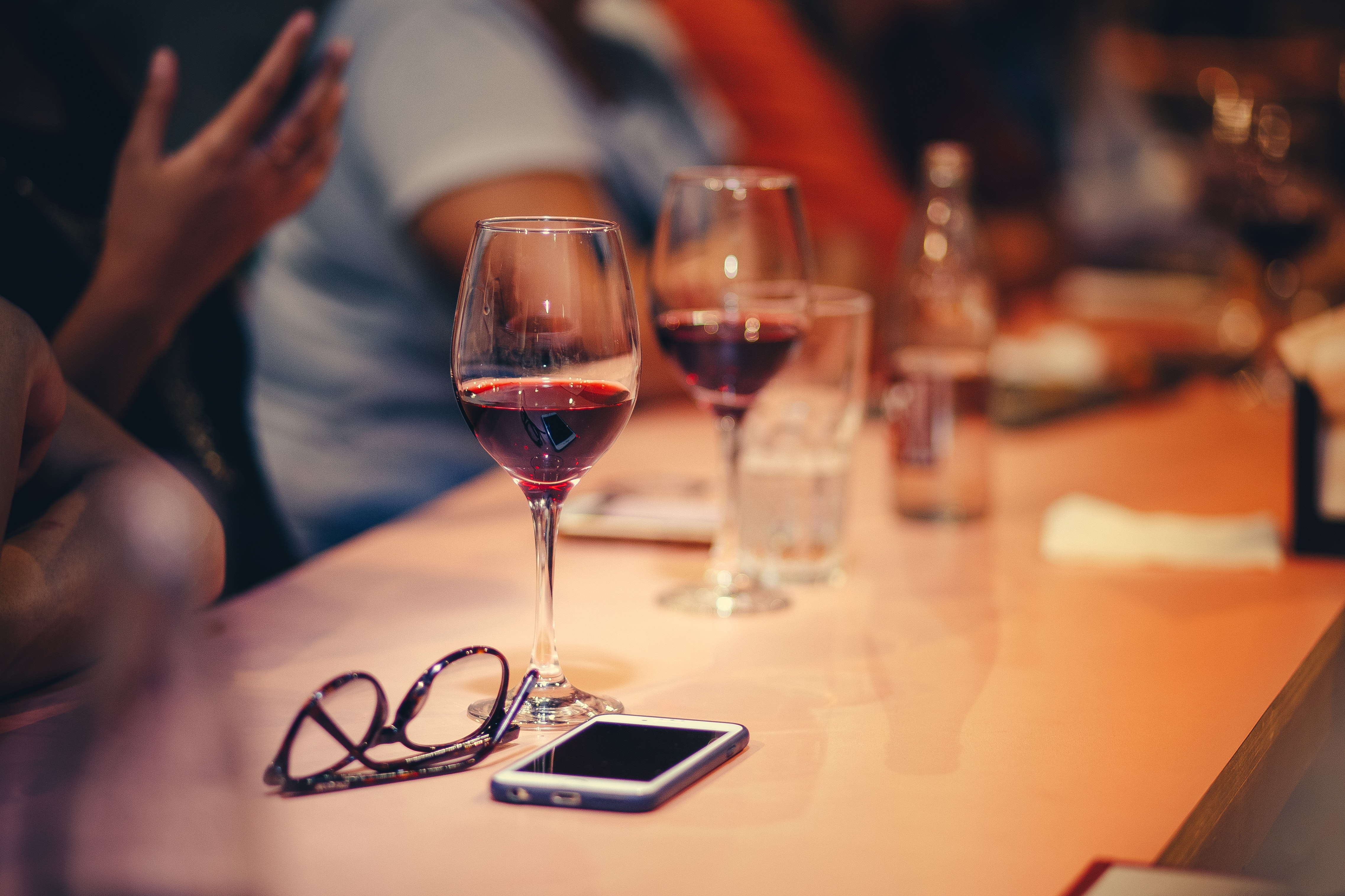 Wine glasses on table photo