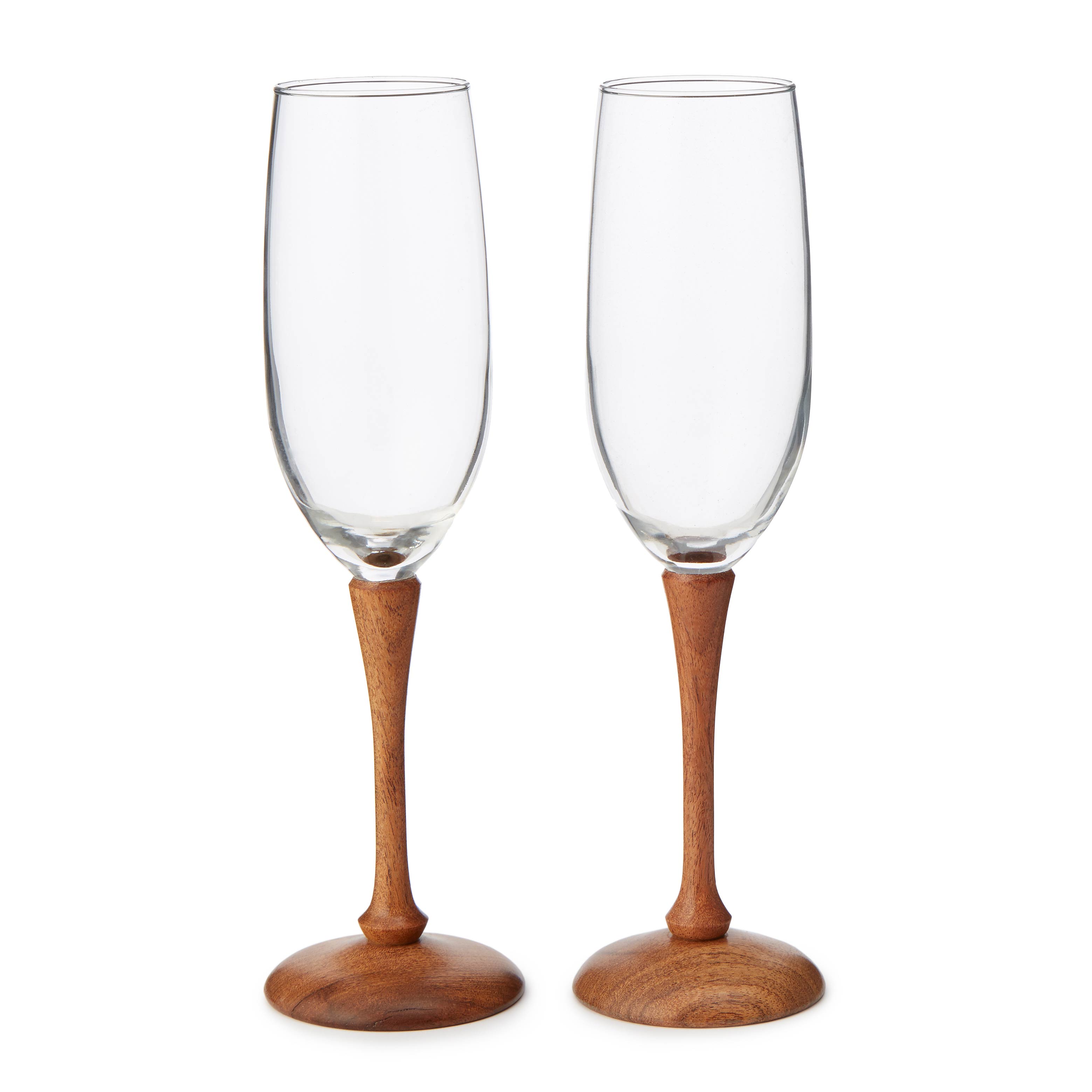 Wood Stem Champagne Flutes - Set of 2 | mesquite wood | UncommonGoods