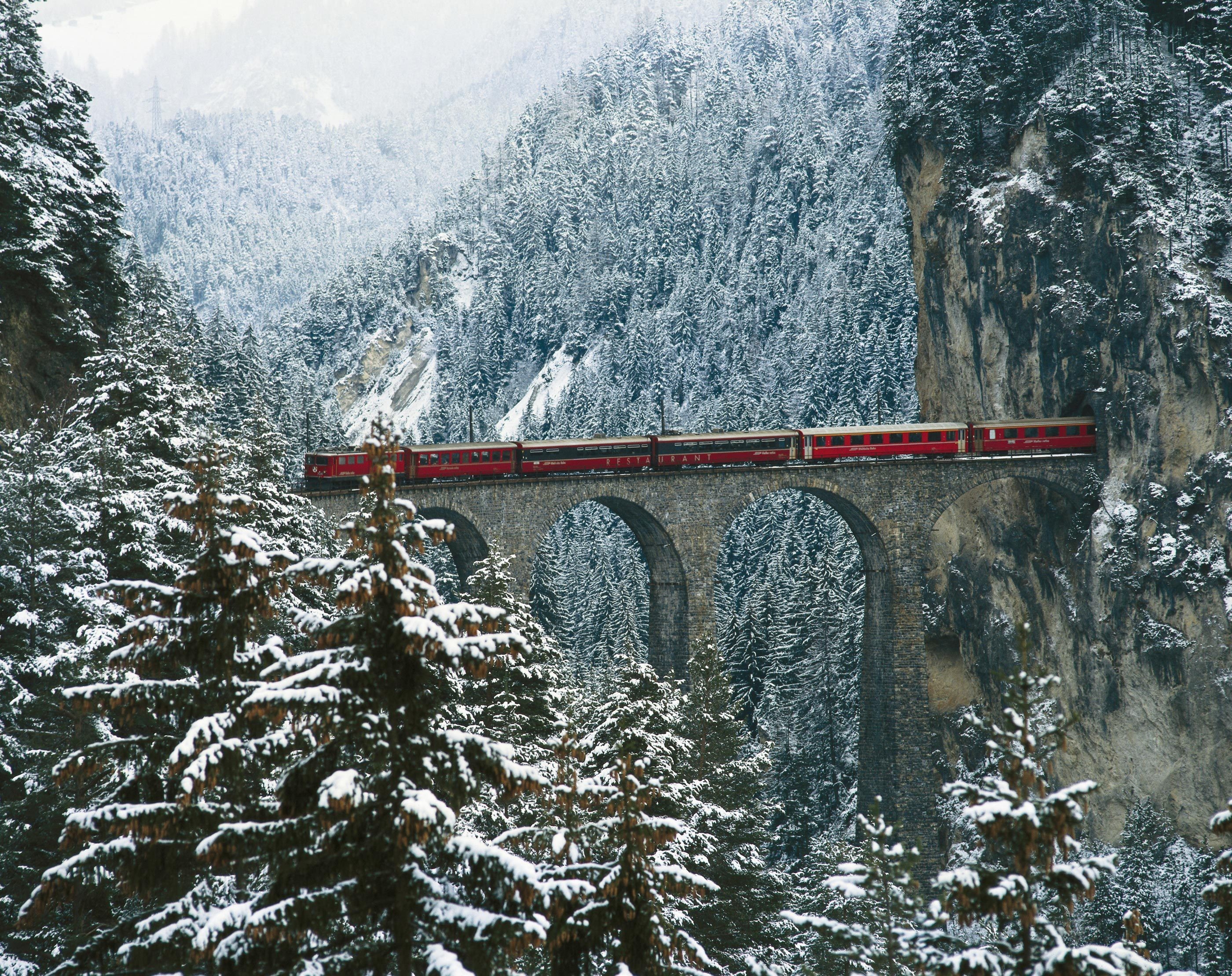 Winter: Train Tunnel Forest Bridge Winter Wallpaper Widescreen for ...