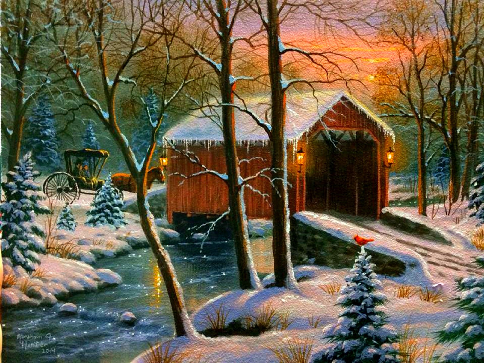 Winter: Xmas Paintings Trees Nature Seasons Bridge Holidays Snow New ...