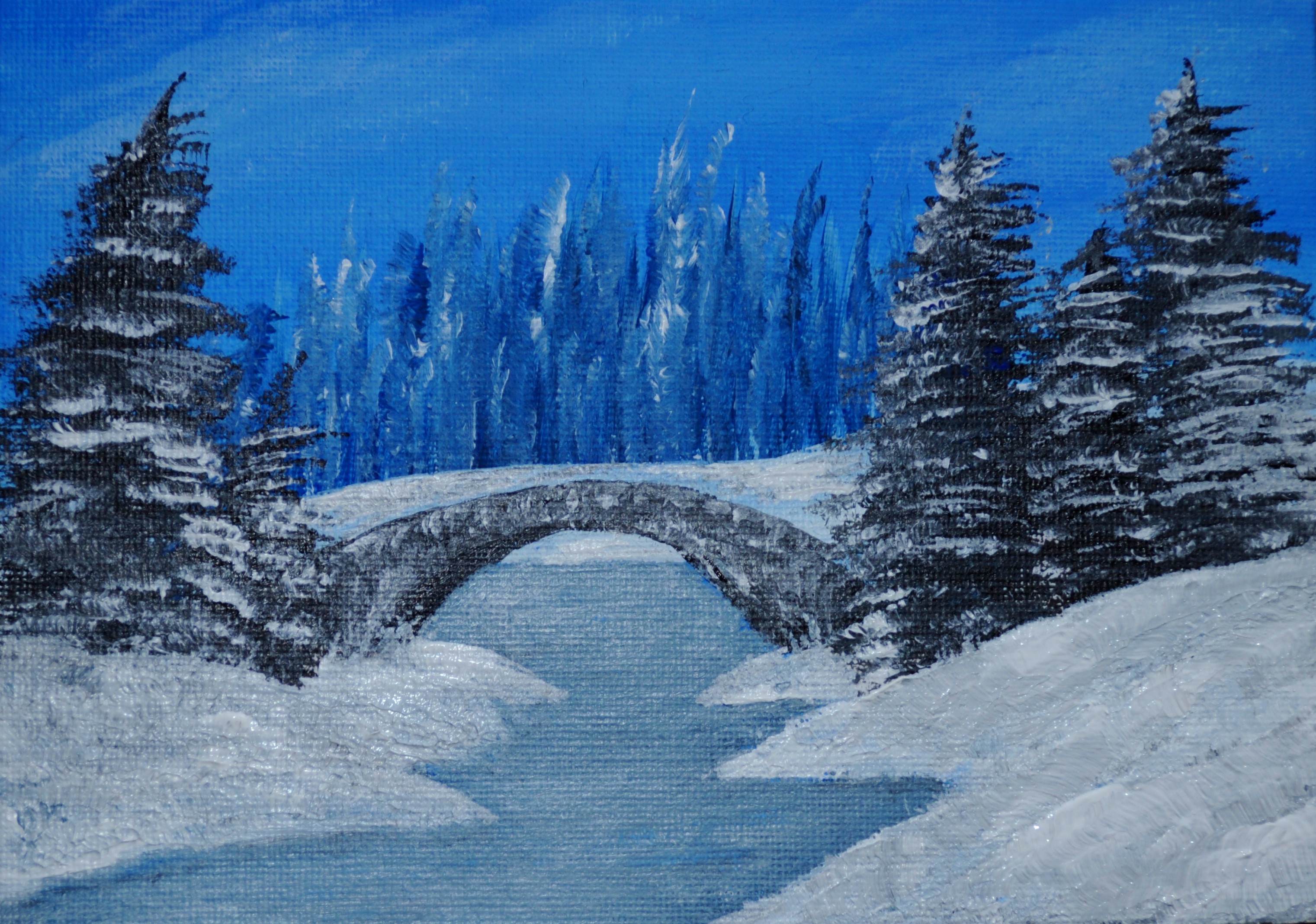 Acrylics Practice - Winter Bridge - mini painting by Forestina-Fotos ...
