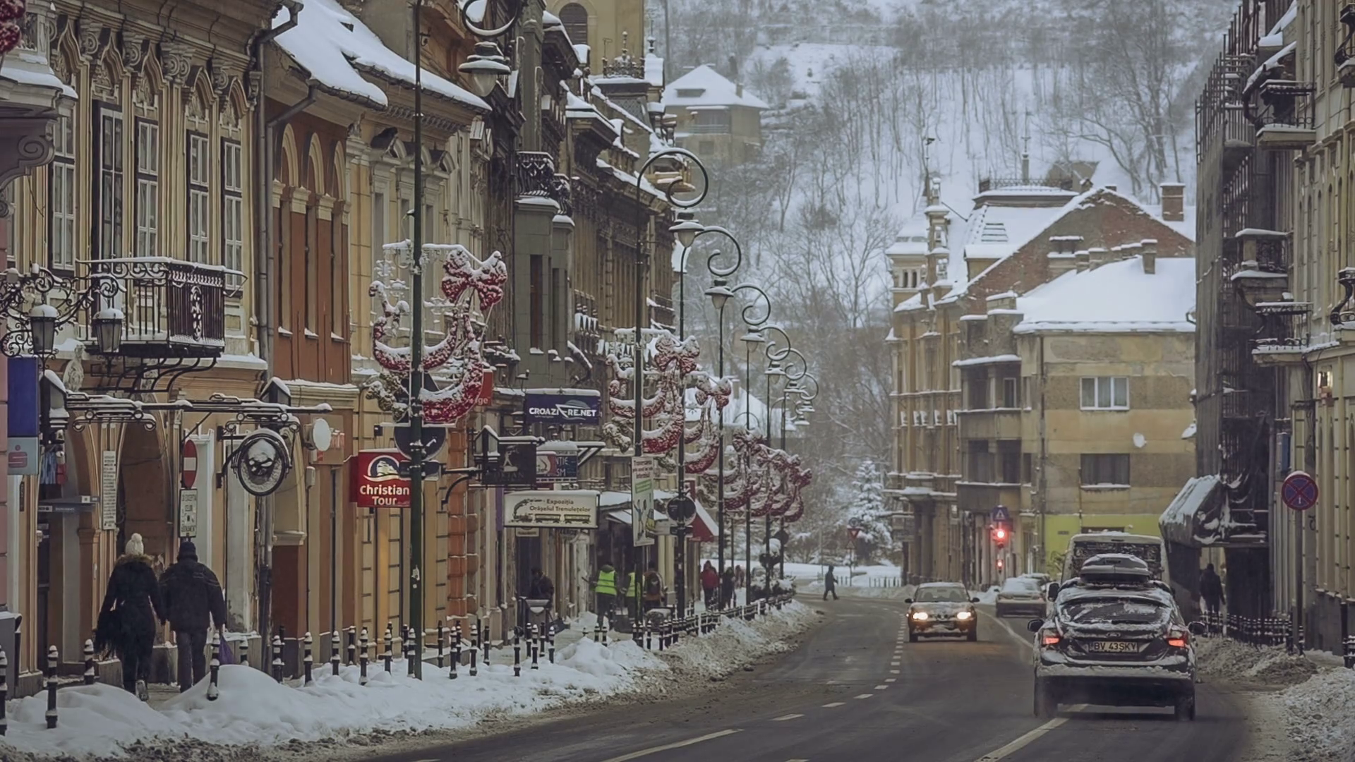 Brasov, Romania - 7 JANUARY, 2017: Urban scene with the Muresenilor ...