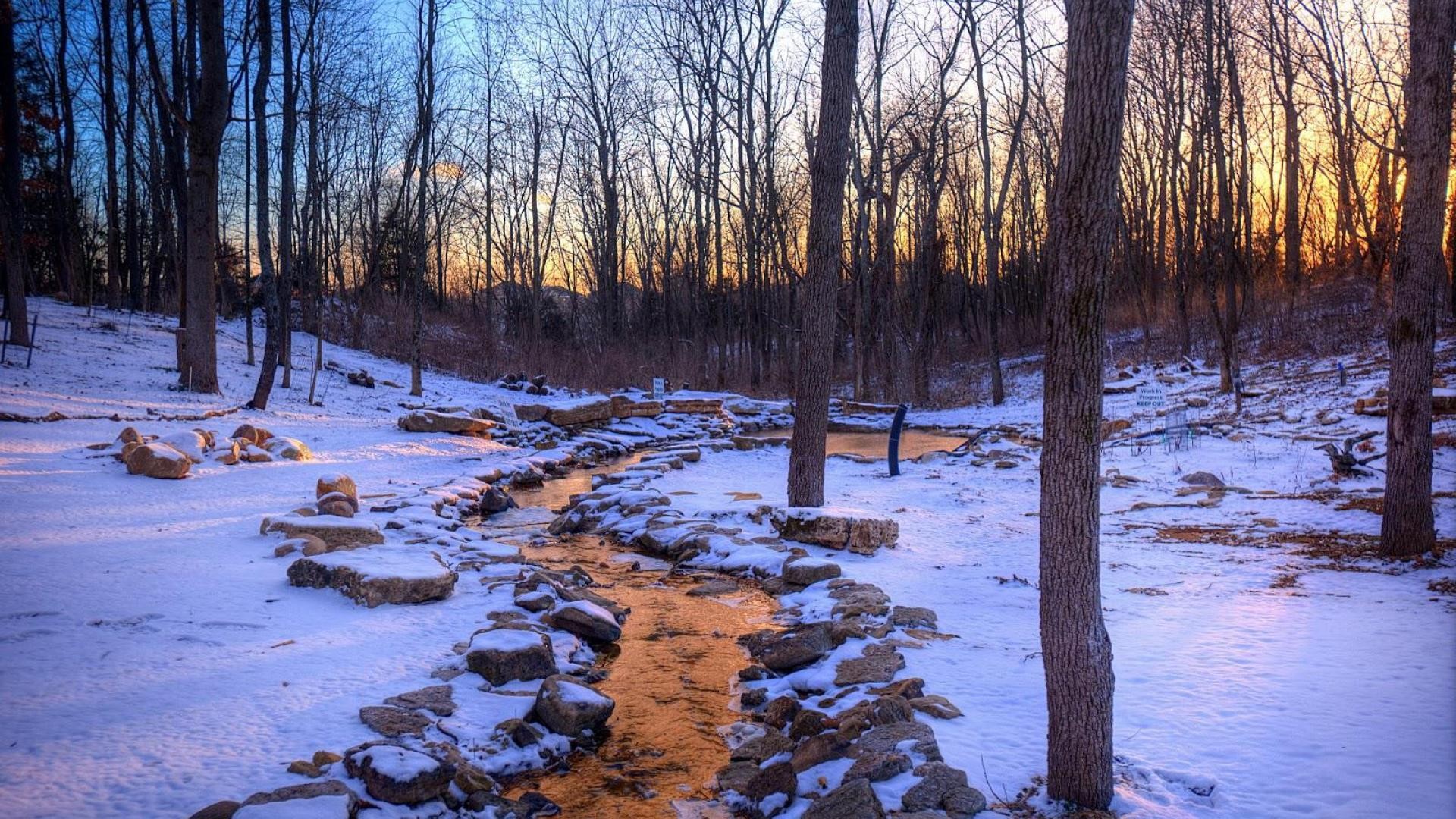 River Rocks Sunrise Winter Creek Golden Trees Hd Wallpaper ~ River ...