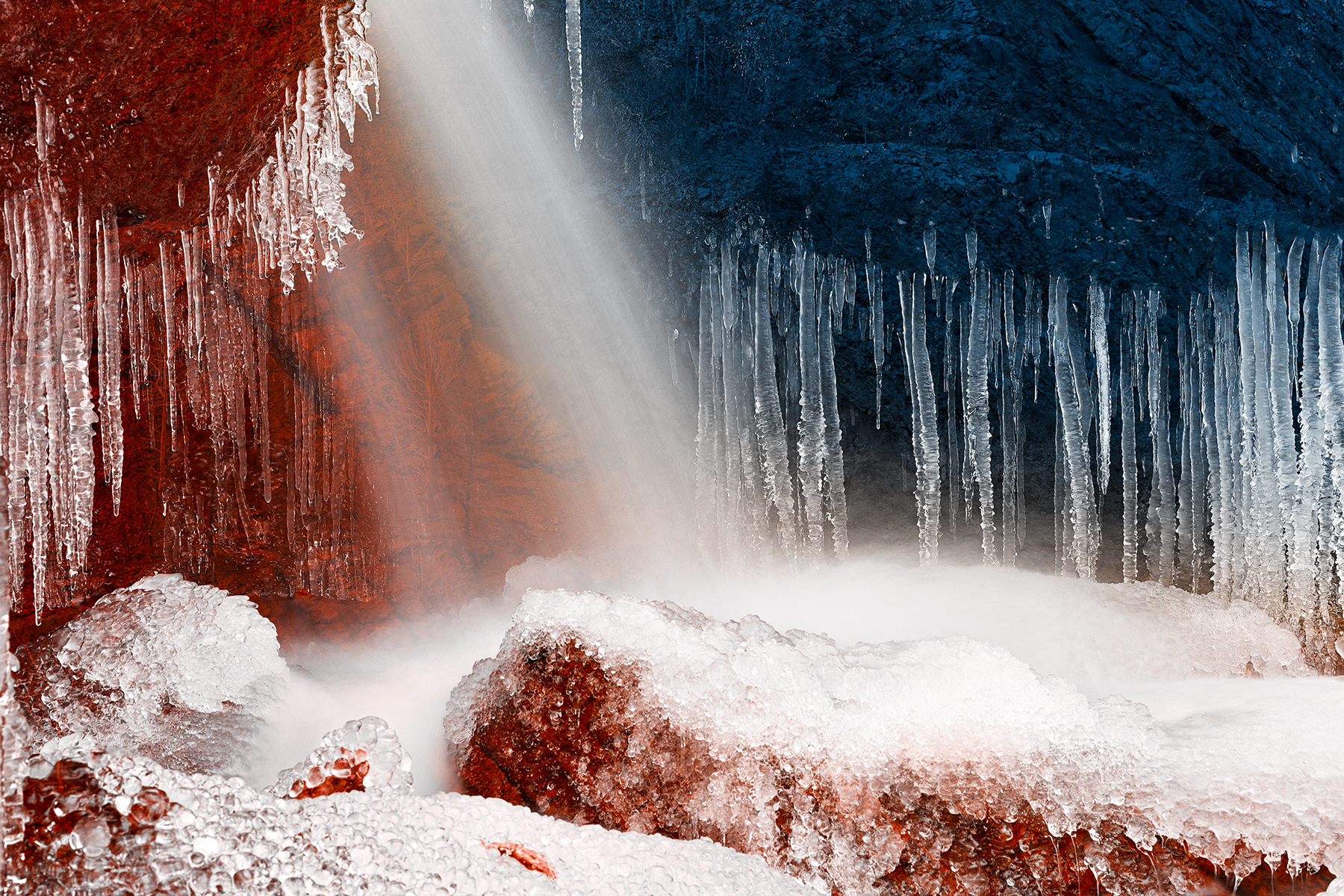 Winter harmony stream - red white & blue photo