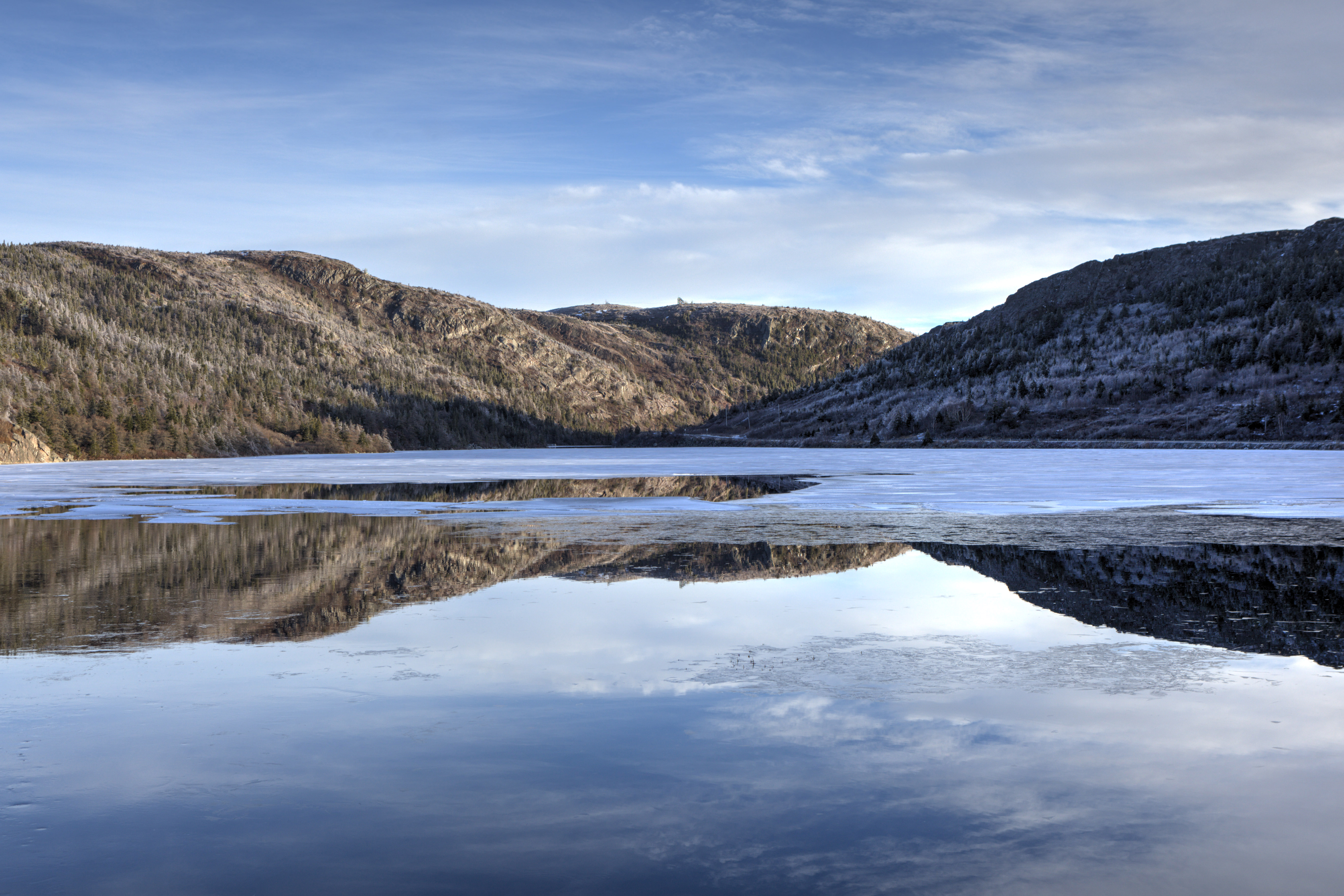 Winter lake reflection photo