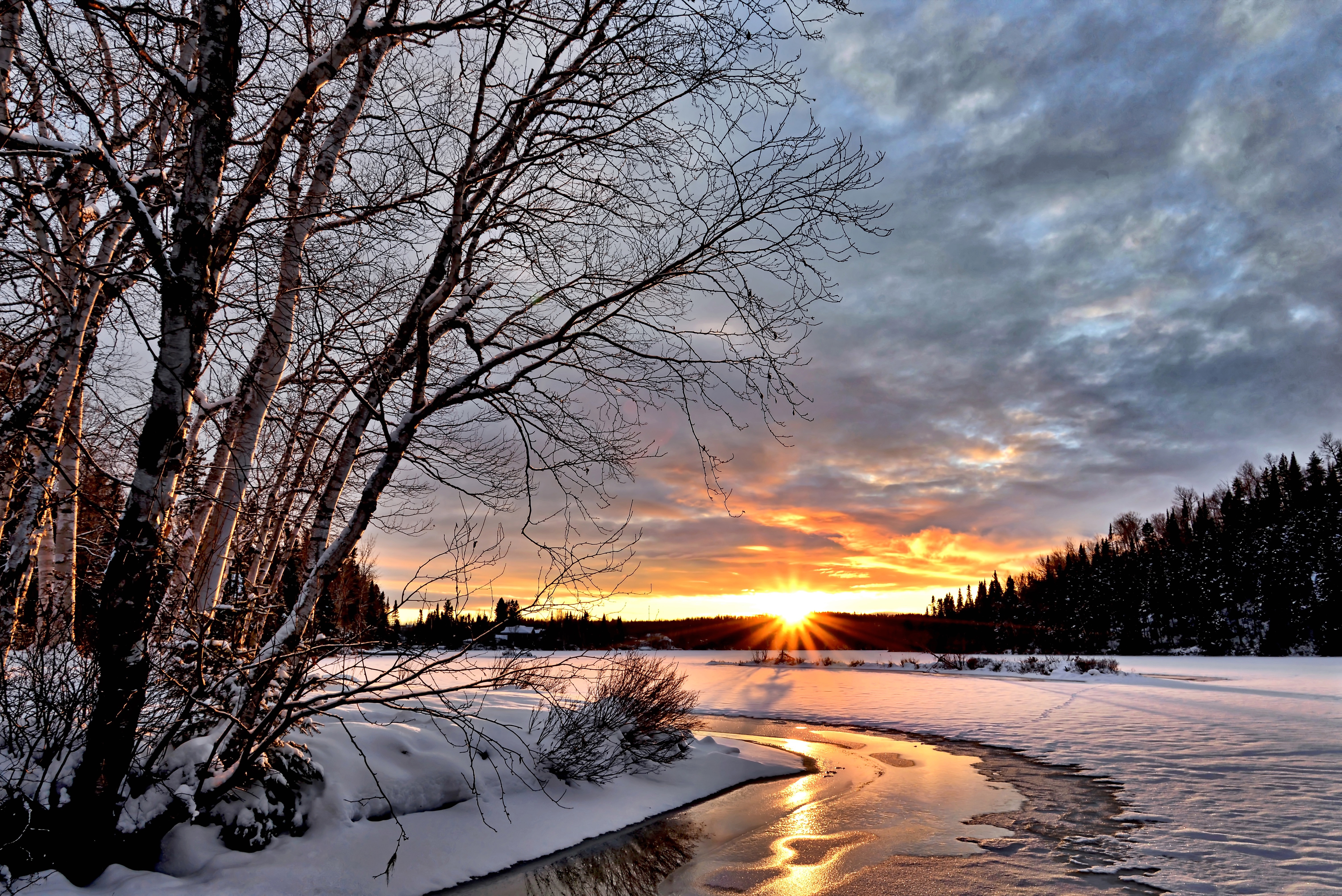 Sunset over the winter landscape with clouds image - Free stock ...