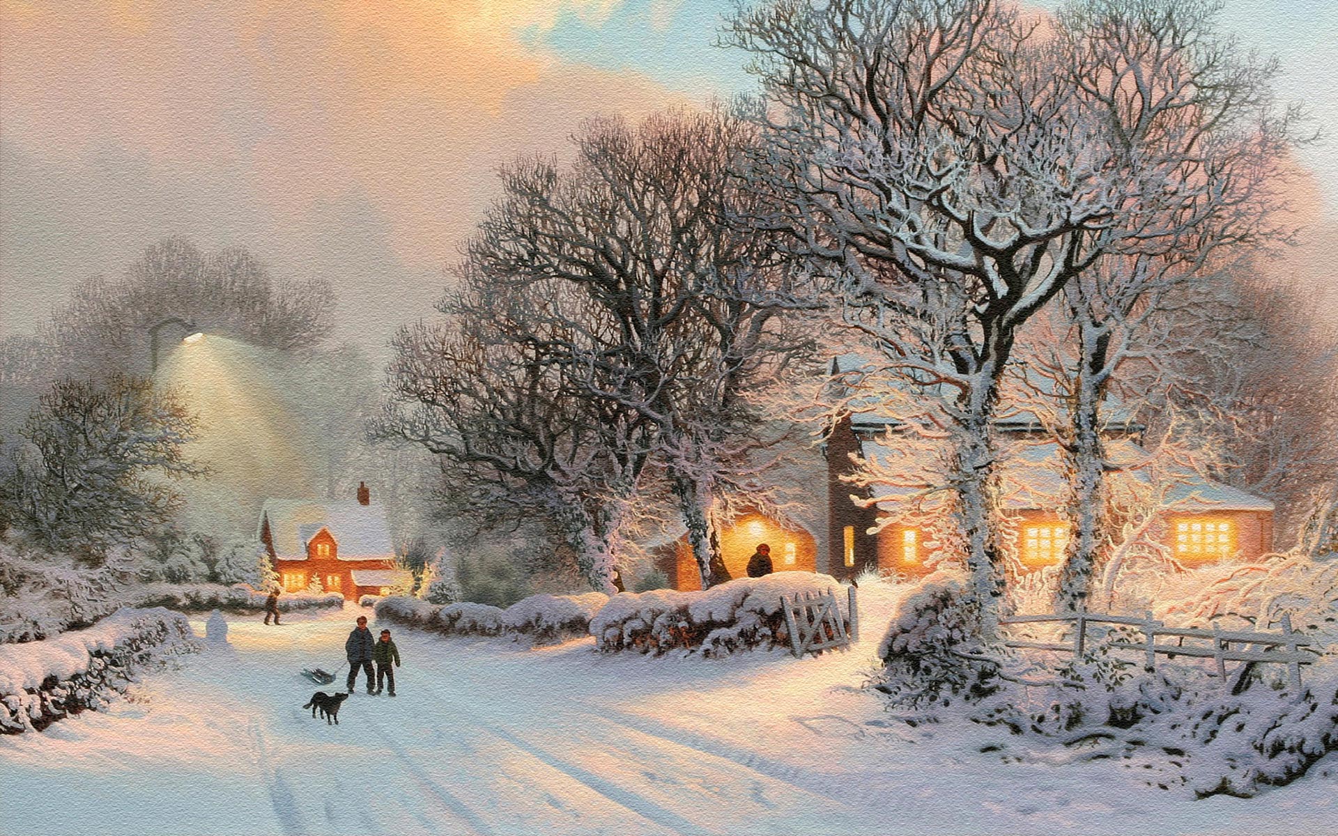 Winter village scene photo