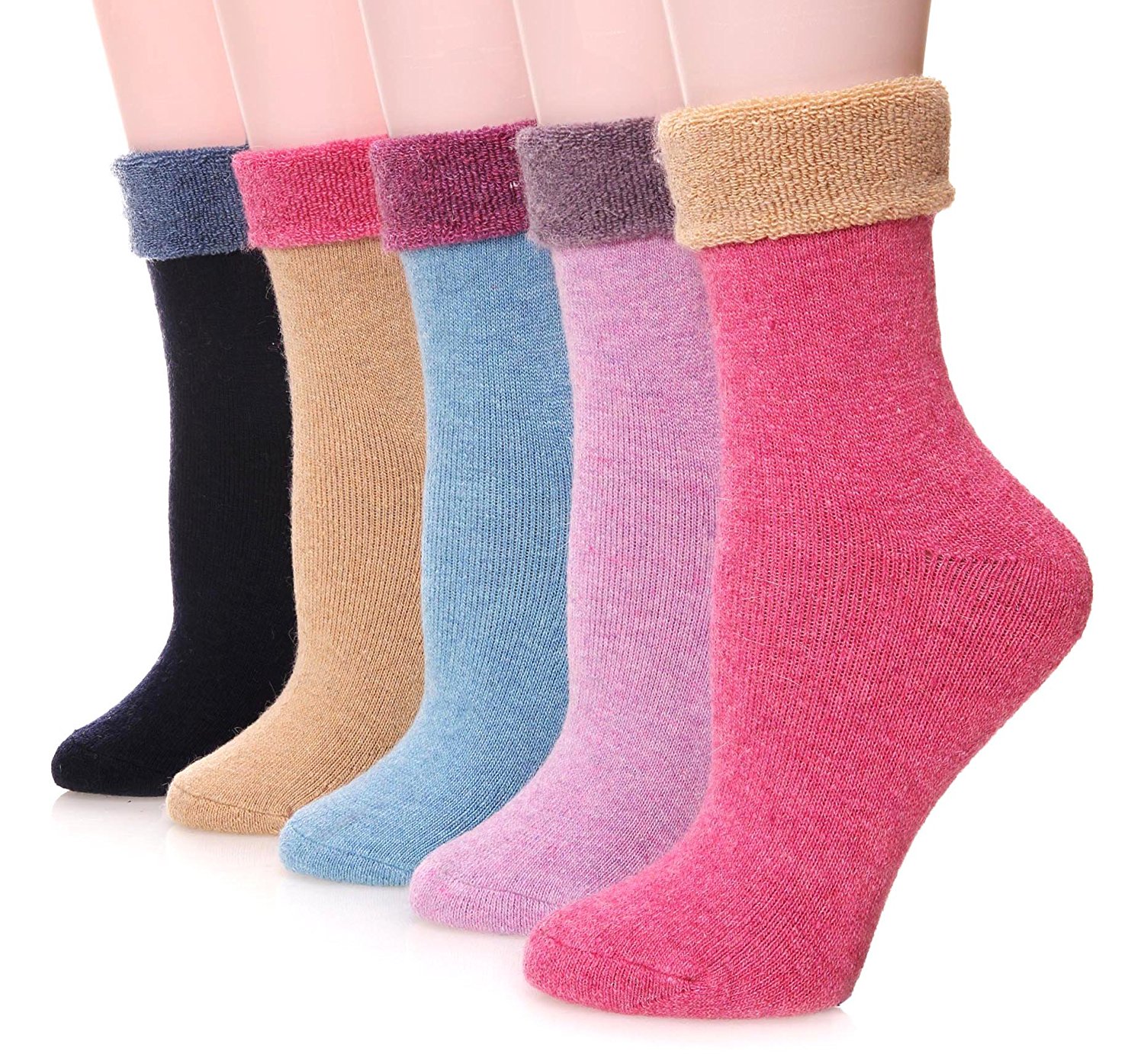 EBMORE Womens Wool Fuzzy Socks Thick Warm Thermal Winter Fleece ...