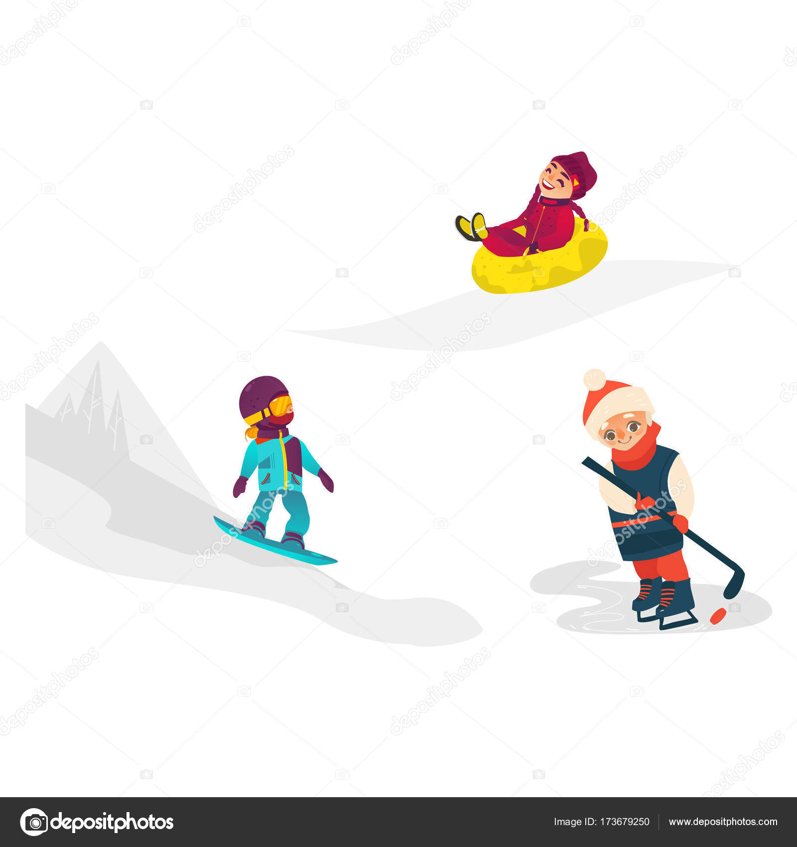 Kids, children doing winter sport activities — Stock Vector ...