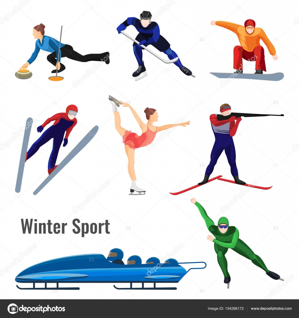 Set of winter sport activities vector illustration isolated on white ...