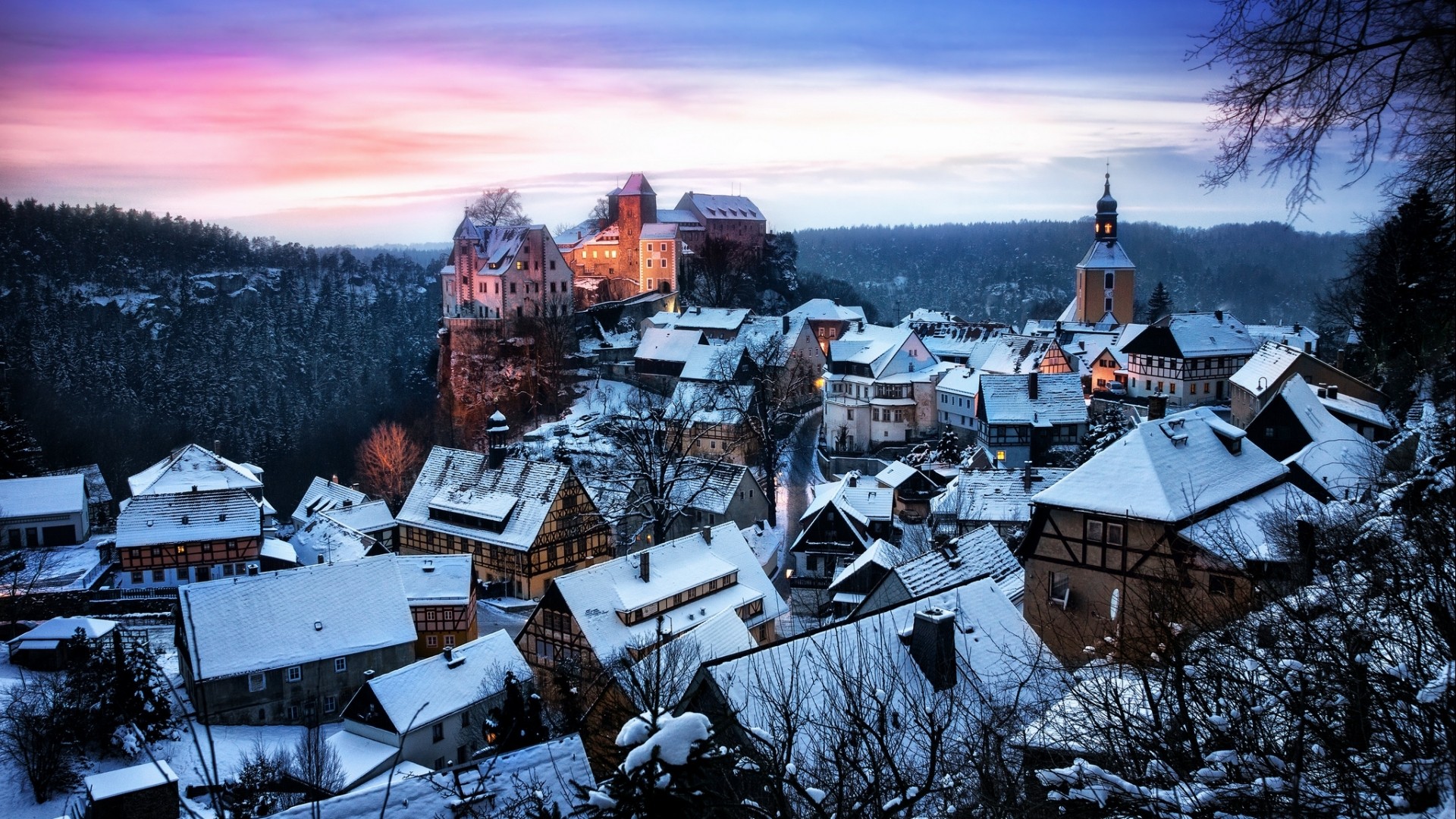 Ancient: Castle Cliff Town Winter Church Image for HD 16:9 High ...