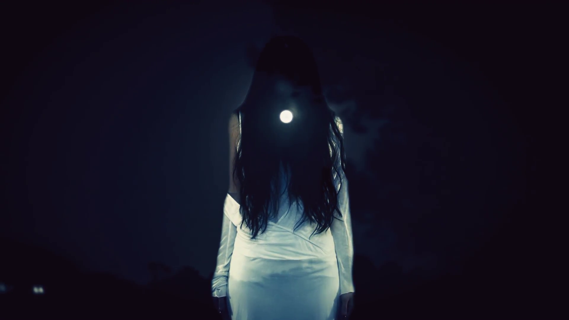 Witch full moon night Halloween. A witch or ghost, a woman with long ...