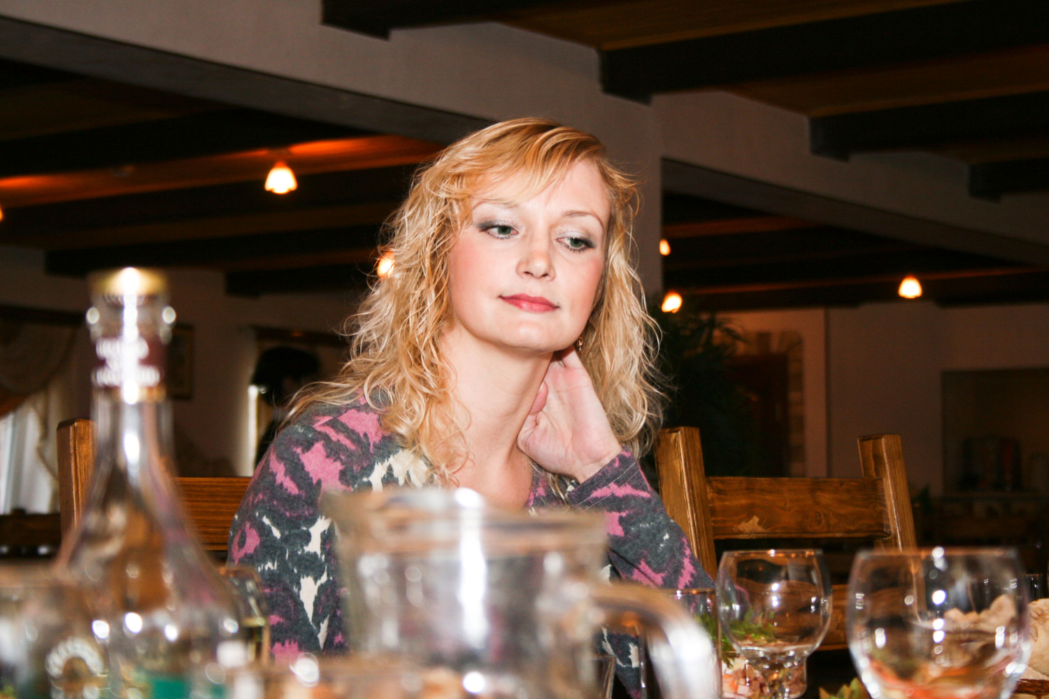 Woman & vodka, Caucasian, New, Table, Vodka, HQ Photo