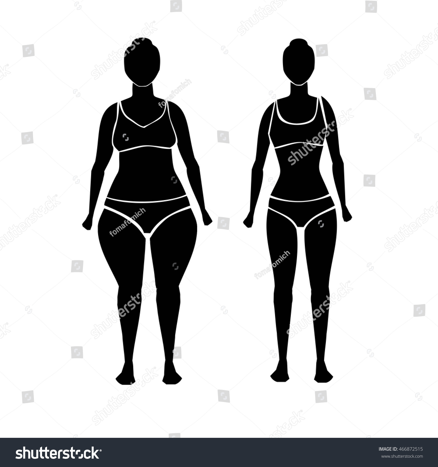 Silhouette Illustration Fat Slim Woman Figure Stock Vector 466872515 ...