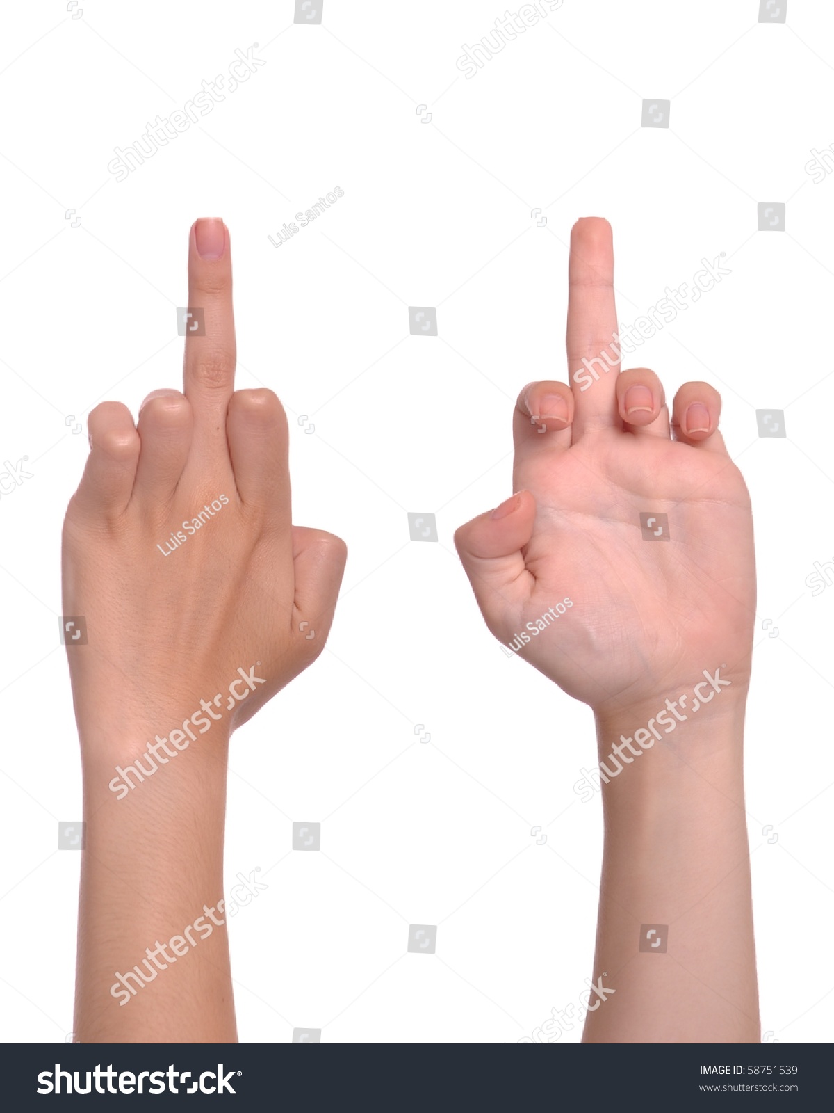 Front Back Woman Hand Showing Middle Stock Photo 58751539 - Shutterstock