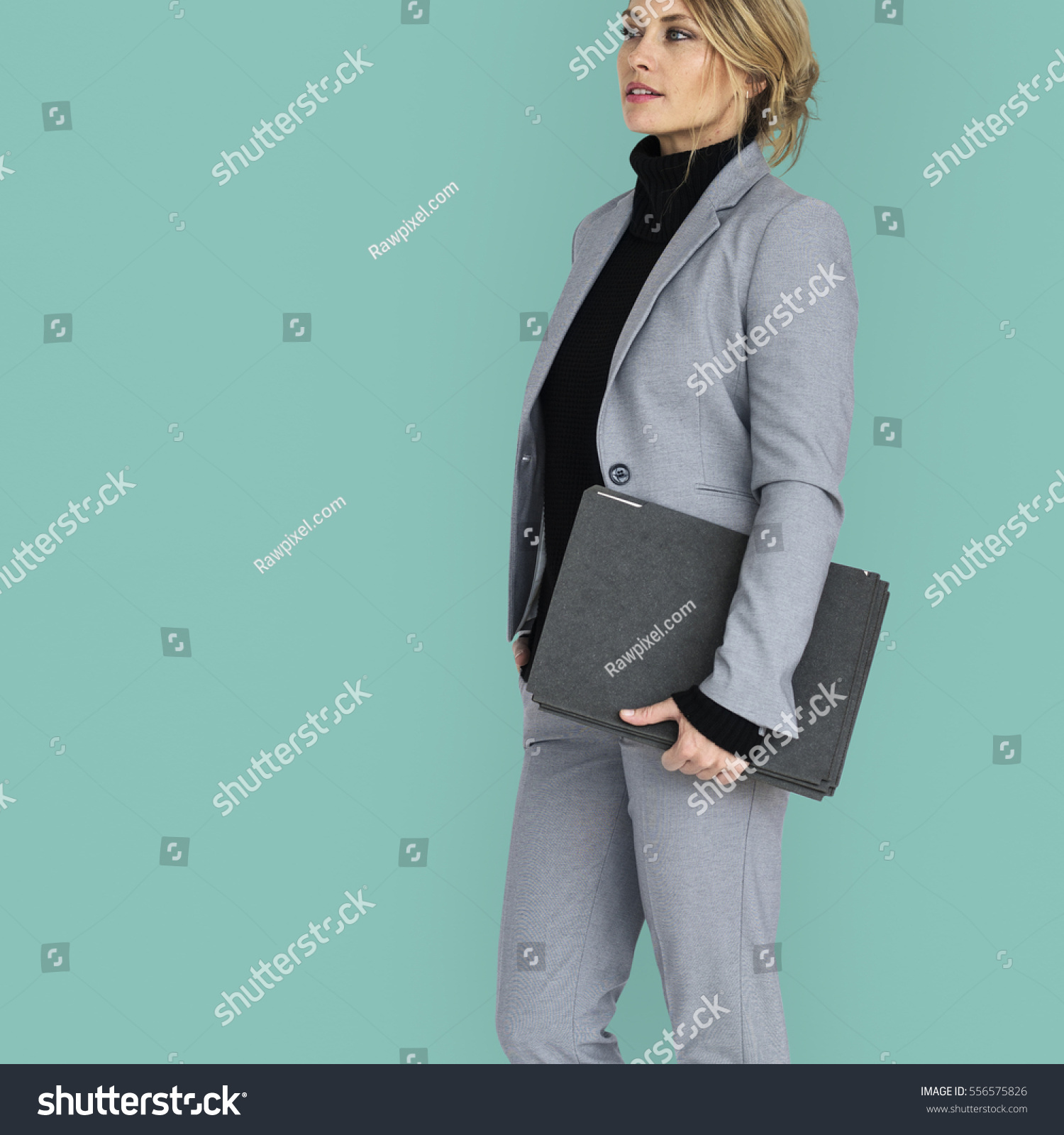 Caucasian Business Woman Holding Bag Stock Photo (Royalty Free ...