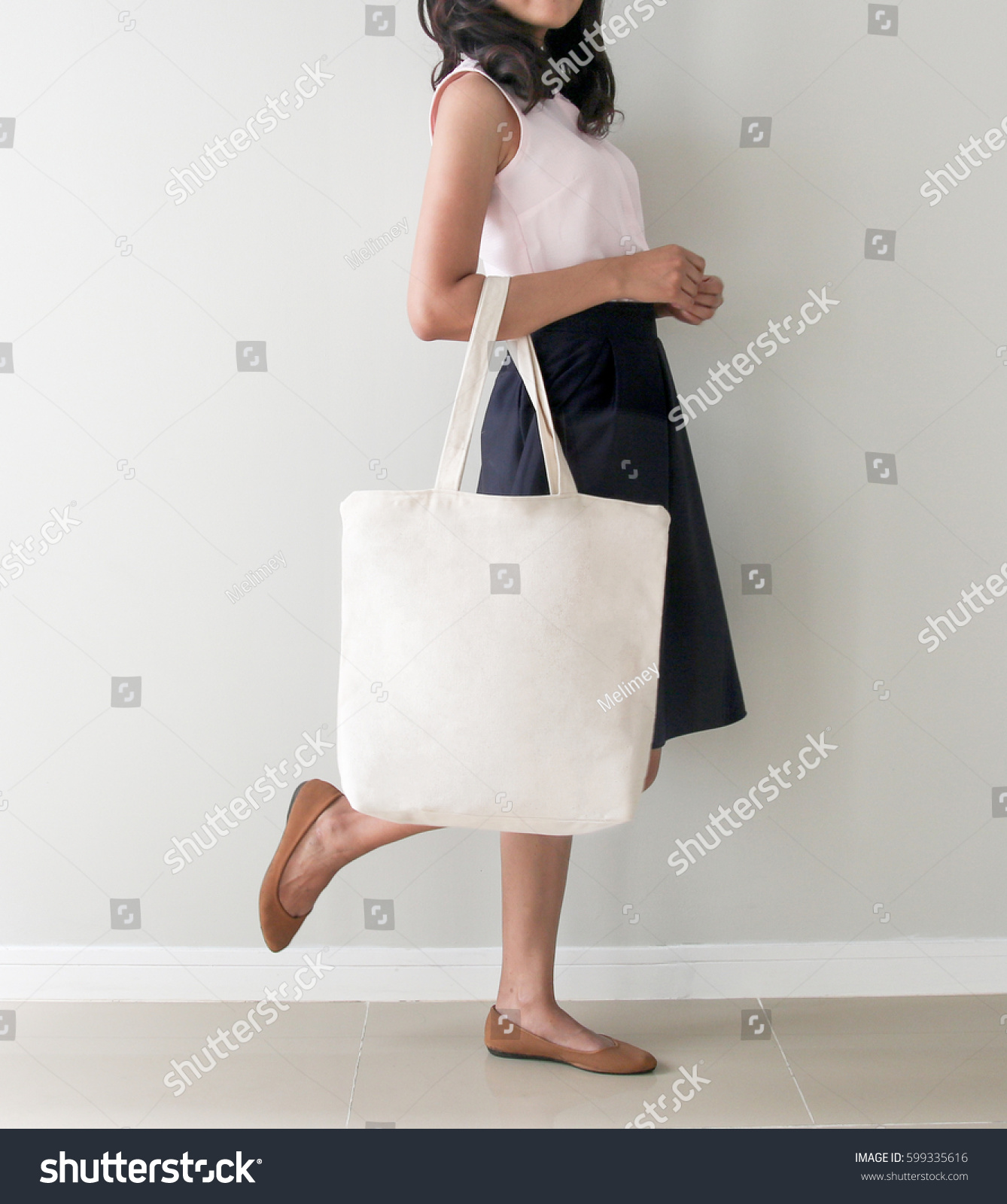 Girl Holding Blank Canvas Tote Bag Stock Photo (Royalty Free ...