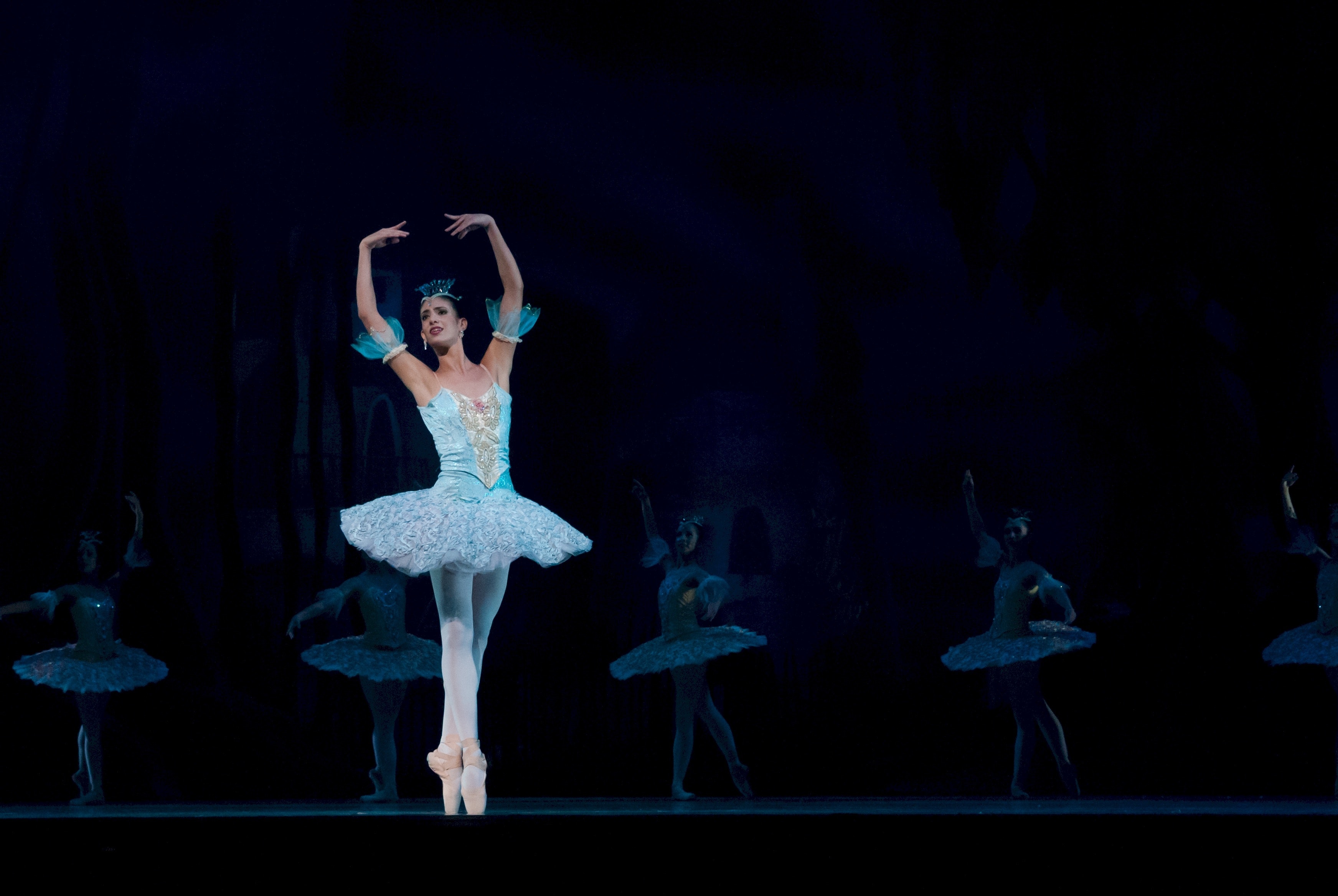 Woman in Blue Ballerina Dress Performing Dance, Leap, Woman, Tutu, Stage, HQ Photo
