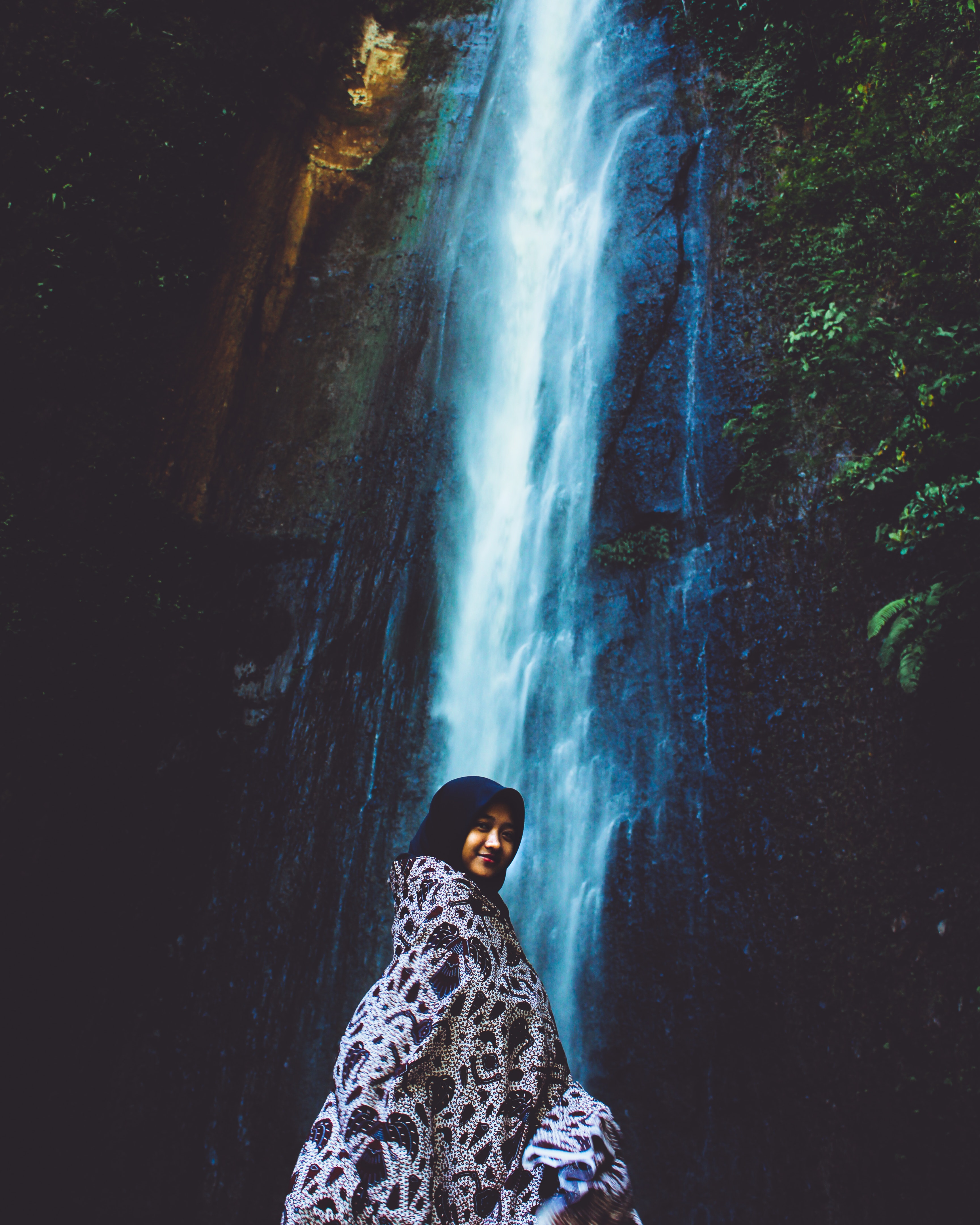 Woman in Front Waterfall, H2o, Human, Landscape, Natural, HQ Photo