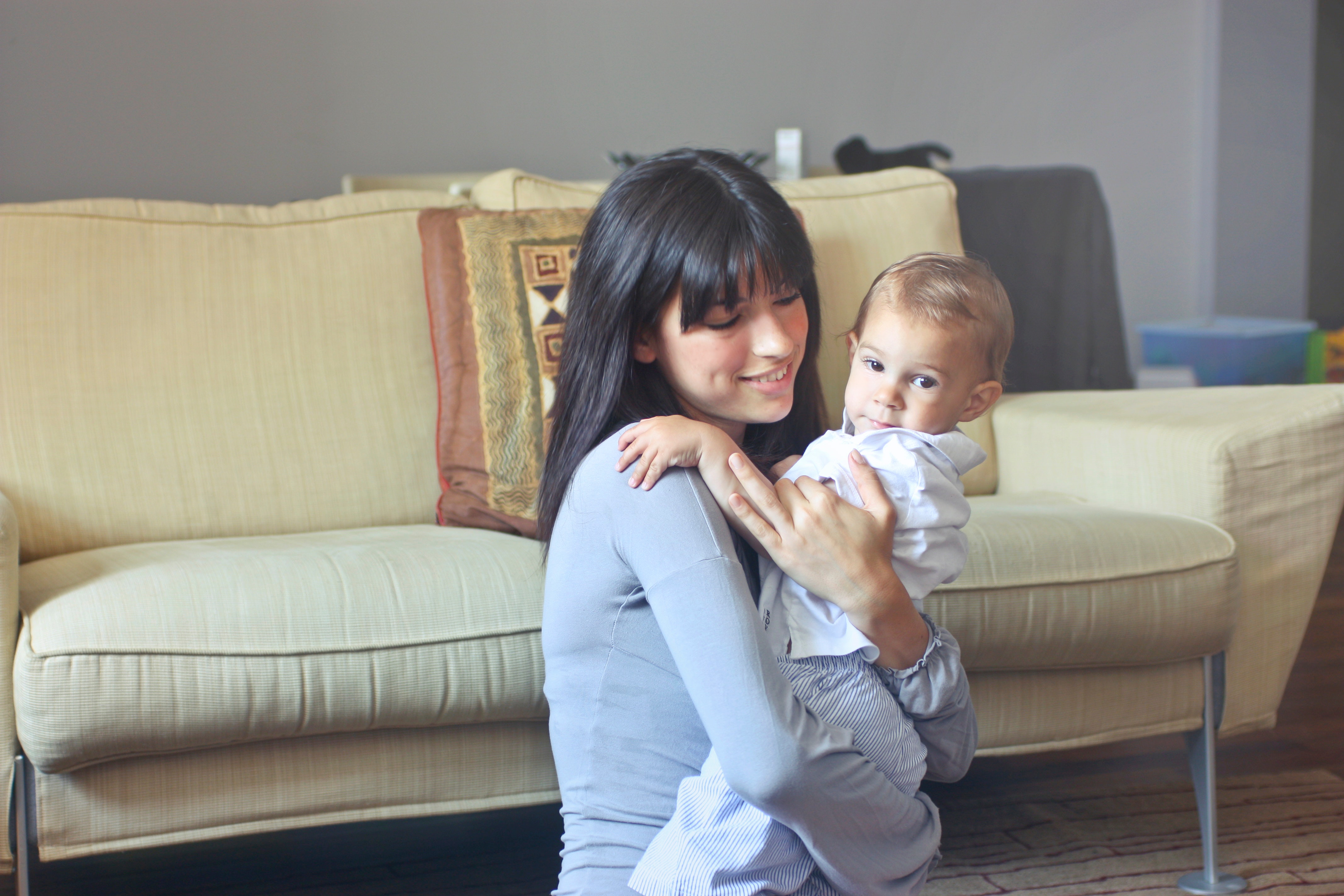 Woman in Gray Sweater Carrying Toddler in White Button-up Shirt, Adult, Room, Mom, Mommy, HQ Photo