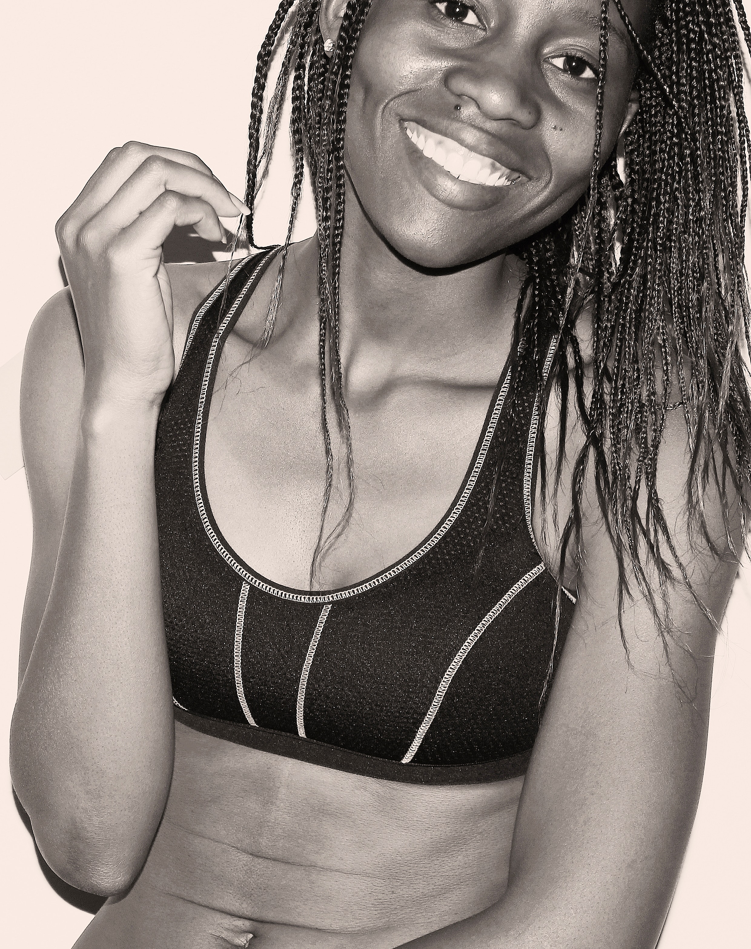 Woman in Sport Bra With Braided Hair Grayscale Photo, Abstract, Model, Woman, Studio, HQ Photo