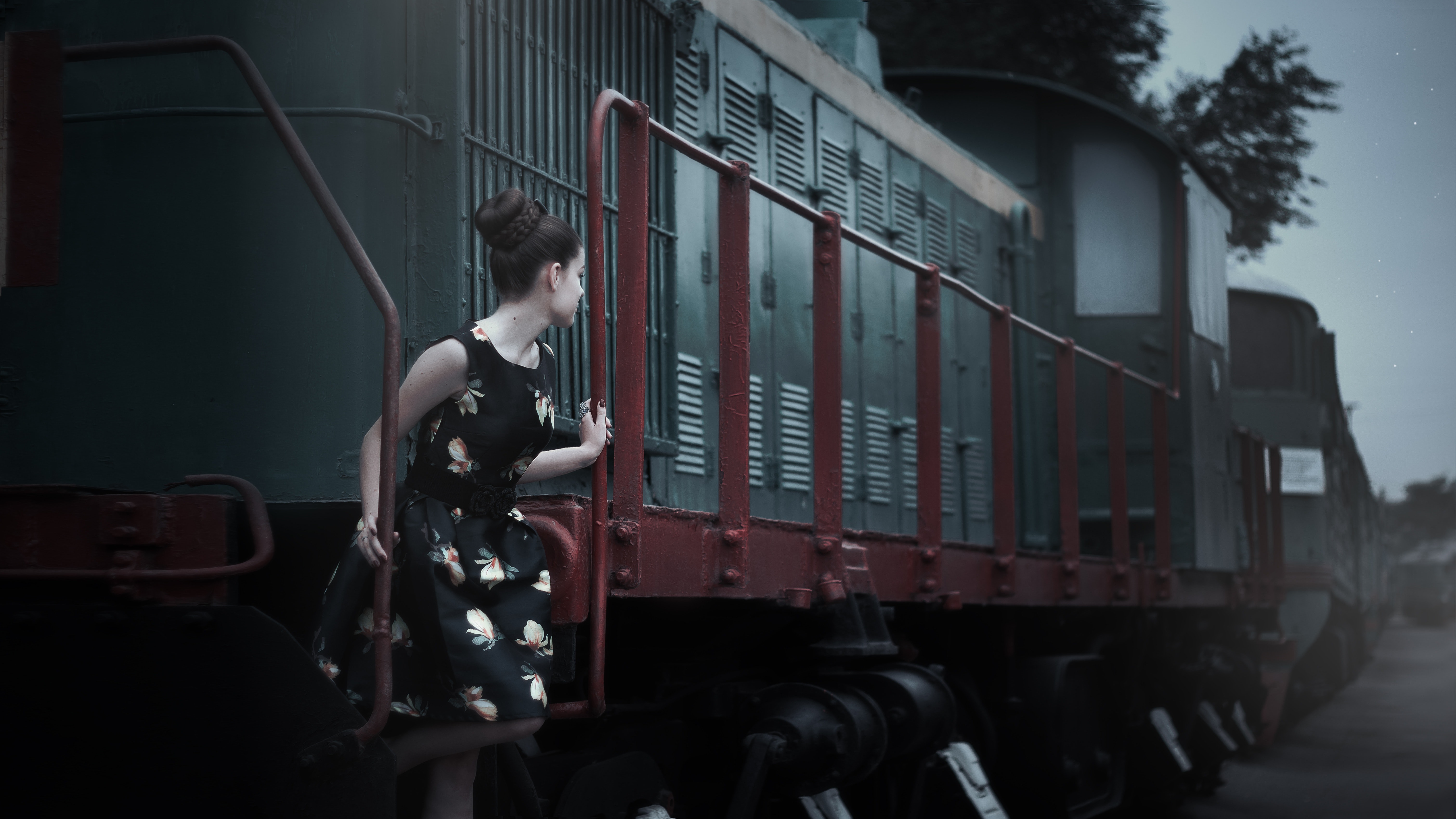 Woman in train photo