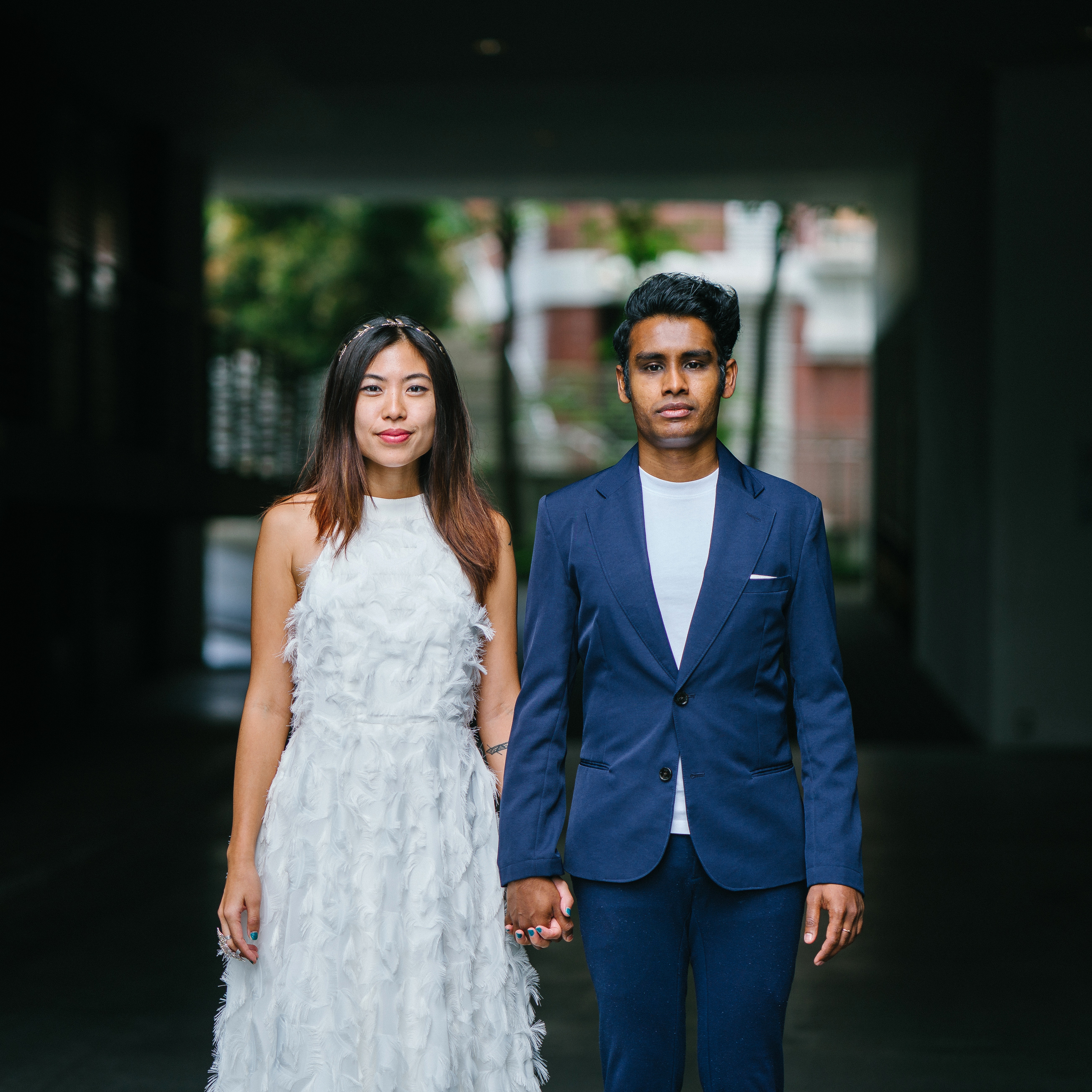 Woman in White Sleeveless Dress and Man on Blue Blazer, Asia, Man, White dress, Wedding gown, HQ Photo