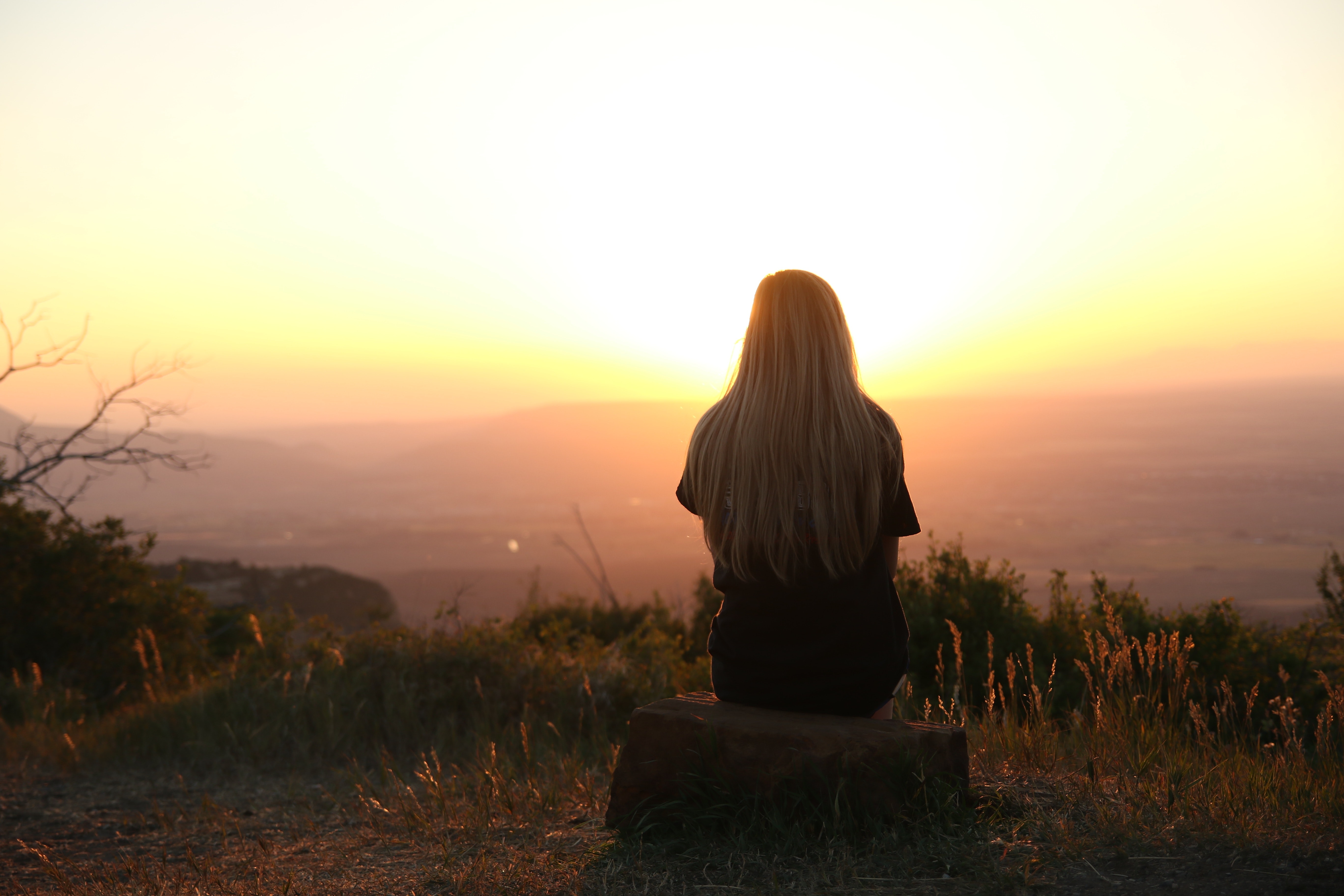Woman Looking at Sunset, Alone, Mountain, Travel, Thinking, HQ Photo