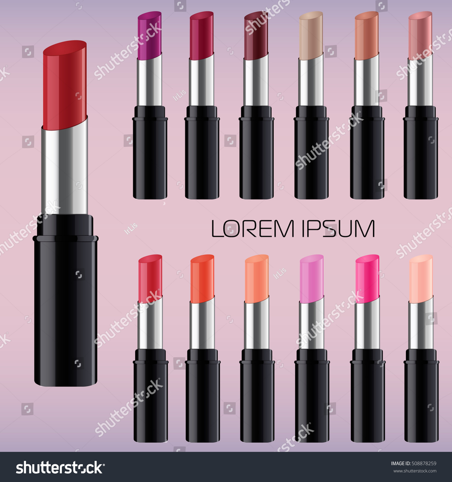 Lipstick Palette Big Set Lipsticks Cosmetics Stock Vector (2018 ...