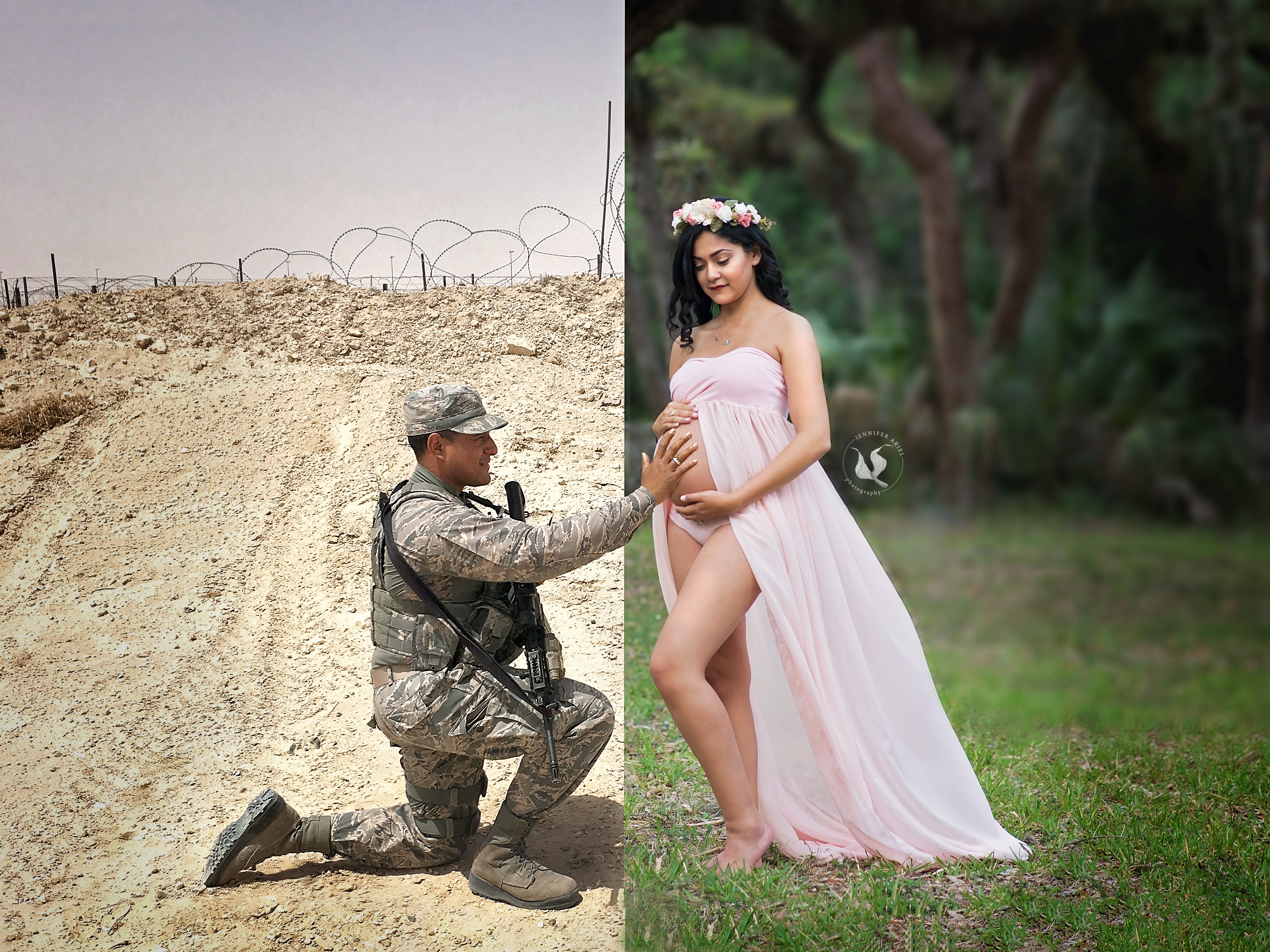 Touching maternity photos with a woman and her military husband ...
