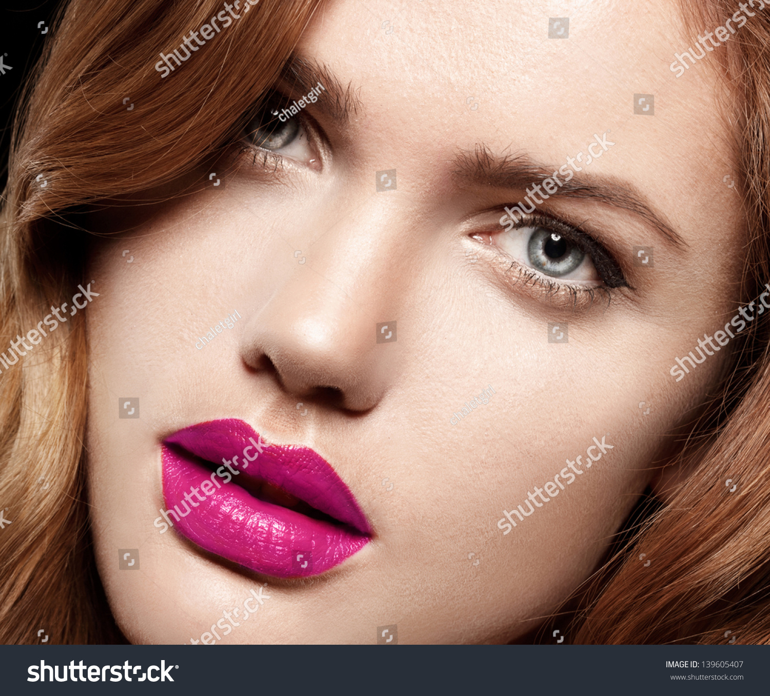 Beauty Woman Perfect Makeup Pink Lips Stock Photo (100% Legal ...