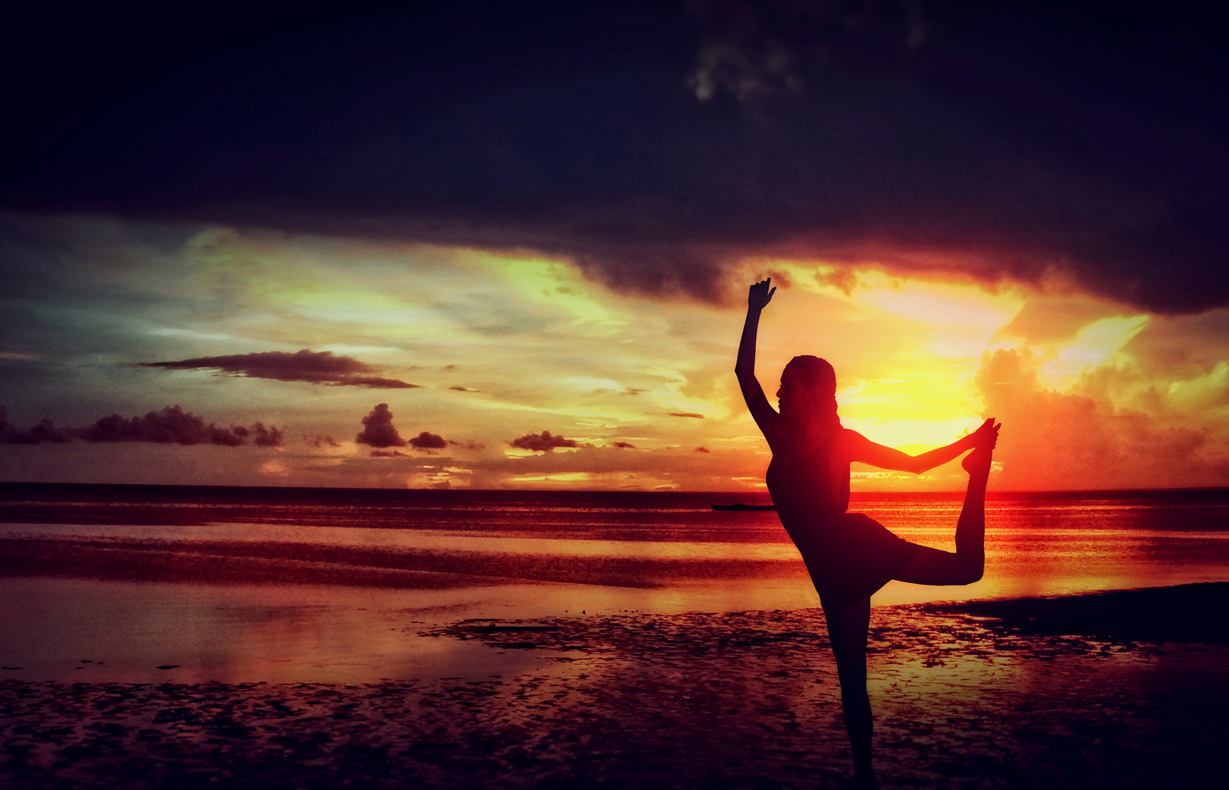 Free photo: Woman Practicing Yoga at the Beach - Active, Reflection ...