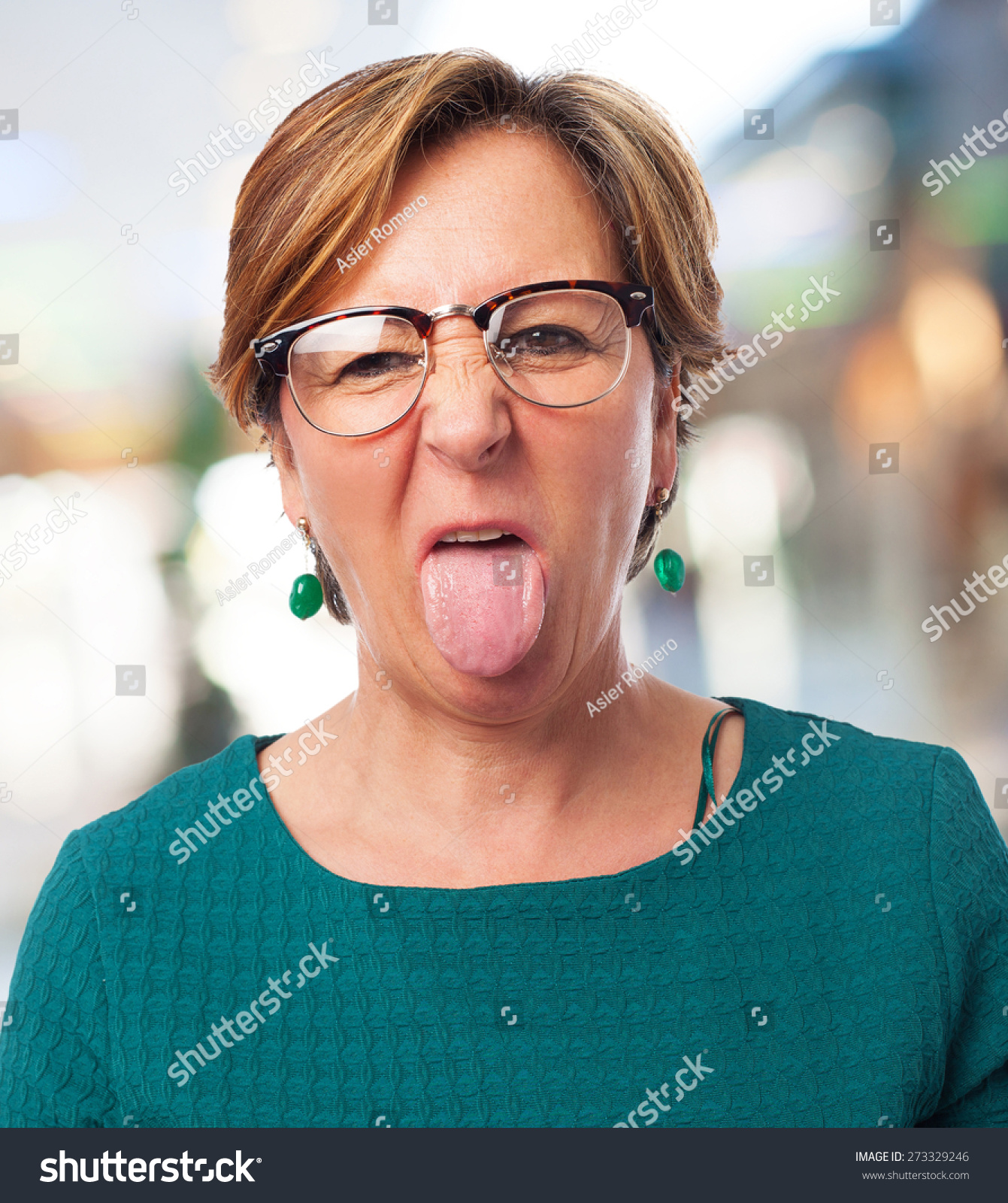 Portrait Mature Woman Showing Her Tongue Stock Photo (Royalty Free ...