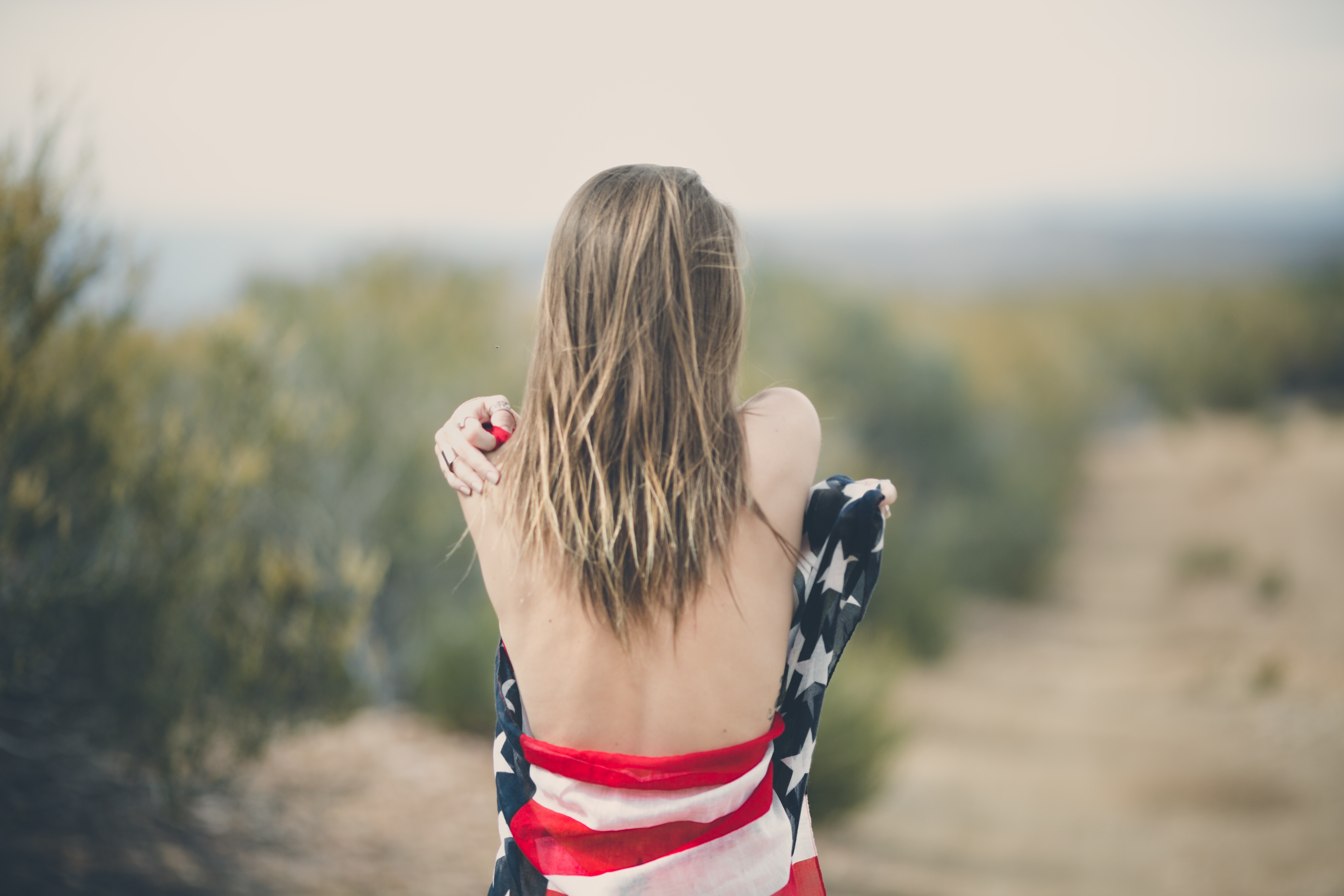 Woman Strapping Her Body of American Flag, American flag, Blond, Blonde, Independence Day, HQ Photo