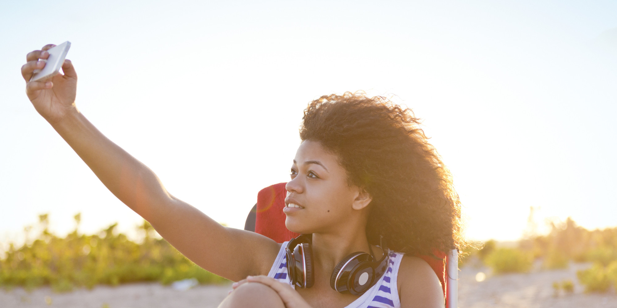 Woman taking selfie photo