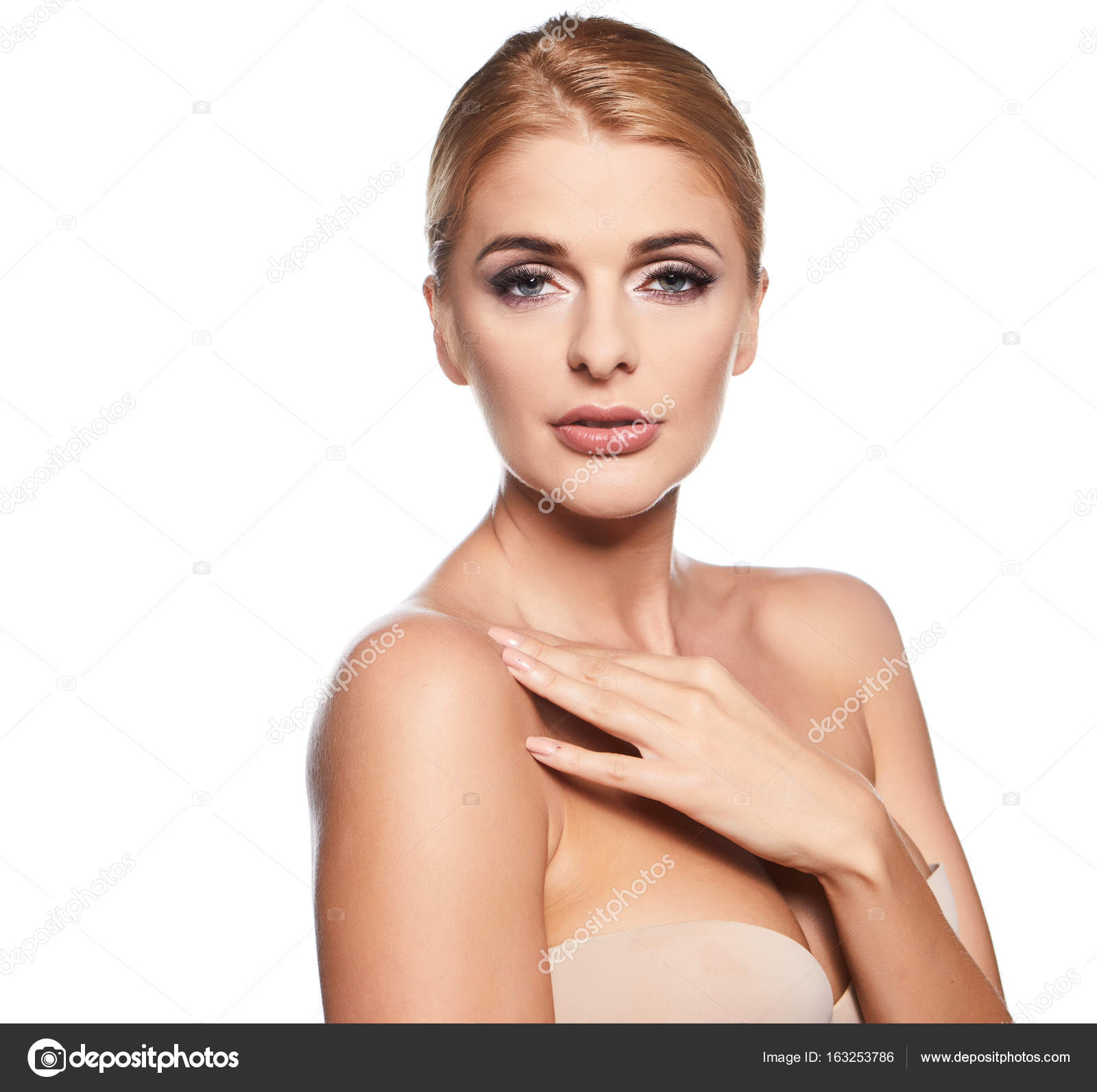 beautiful woman touching neck by fingers — Stock Photo © zoomteam ...