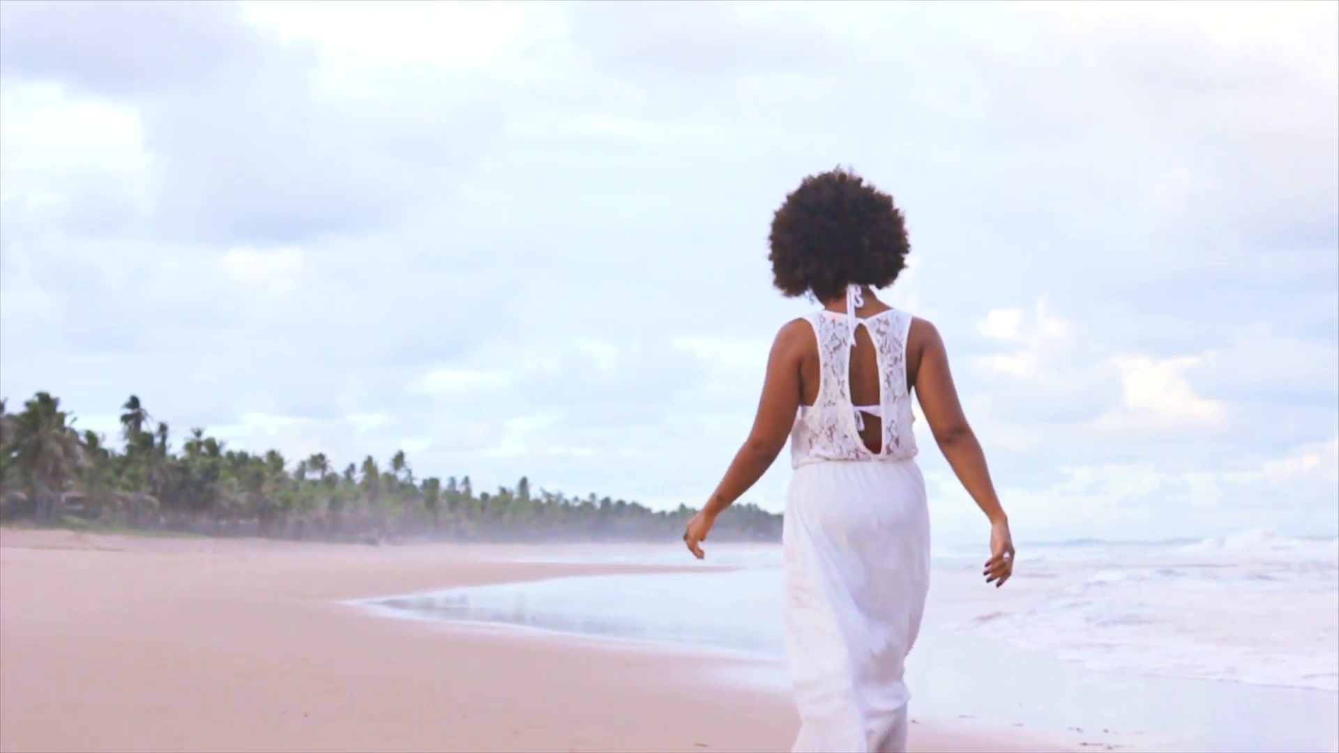 Woman on a White Dress Walking Away at The Beach in Slow Motion ...