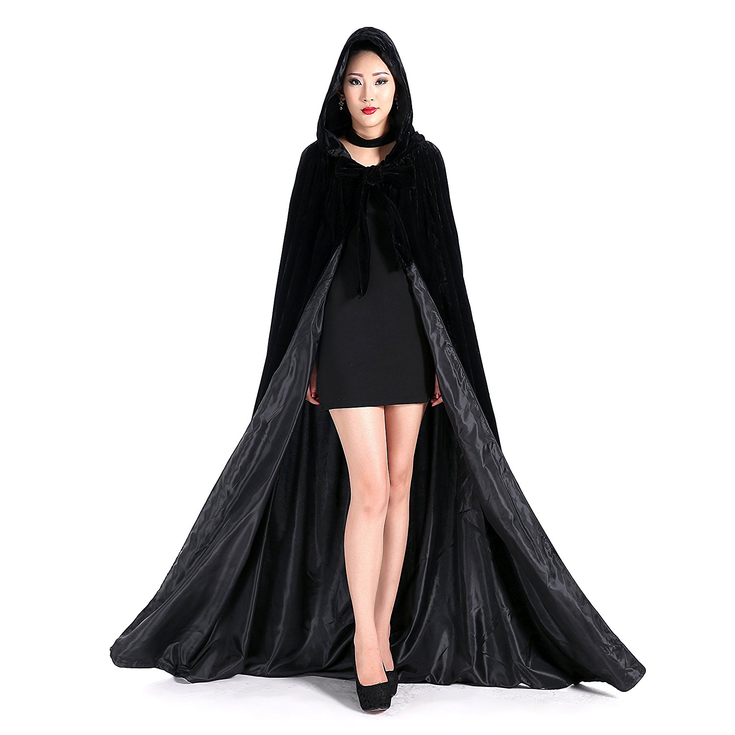 Newdeve Halloween Hooded Cloak Medieval Wedding Cape Black Robe ...