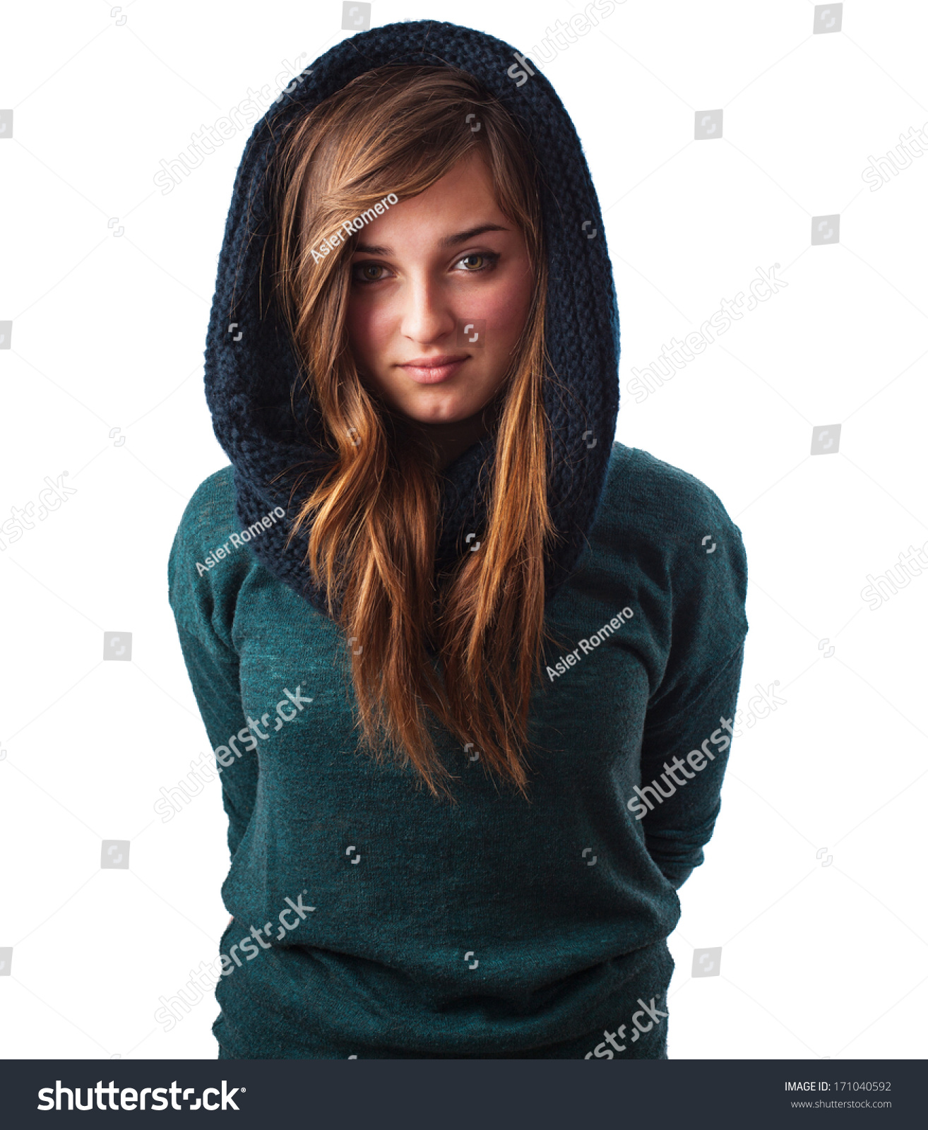 Young Pretty Woman Wearing Hood Isolated Stock Photo (Safe to Use ...